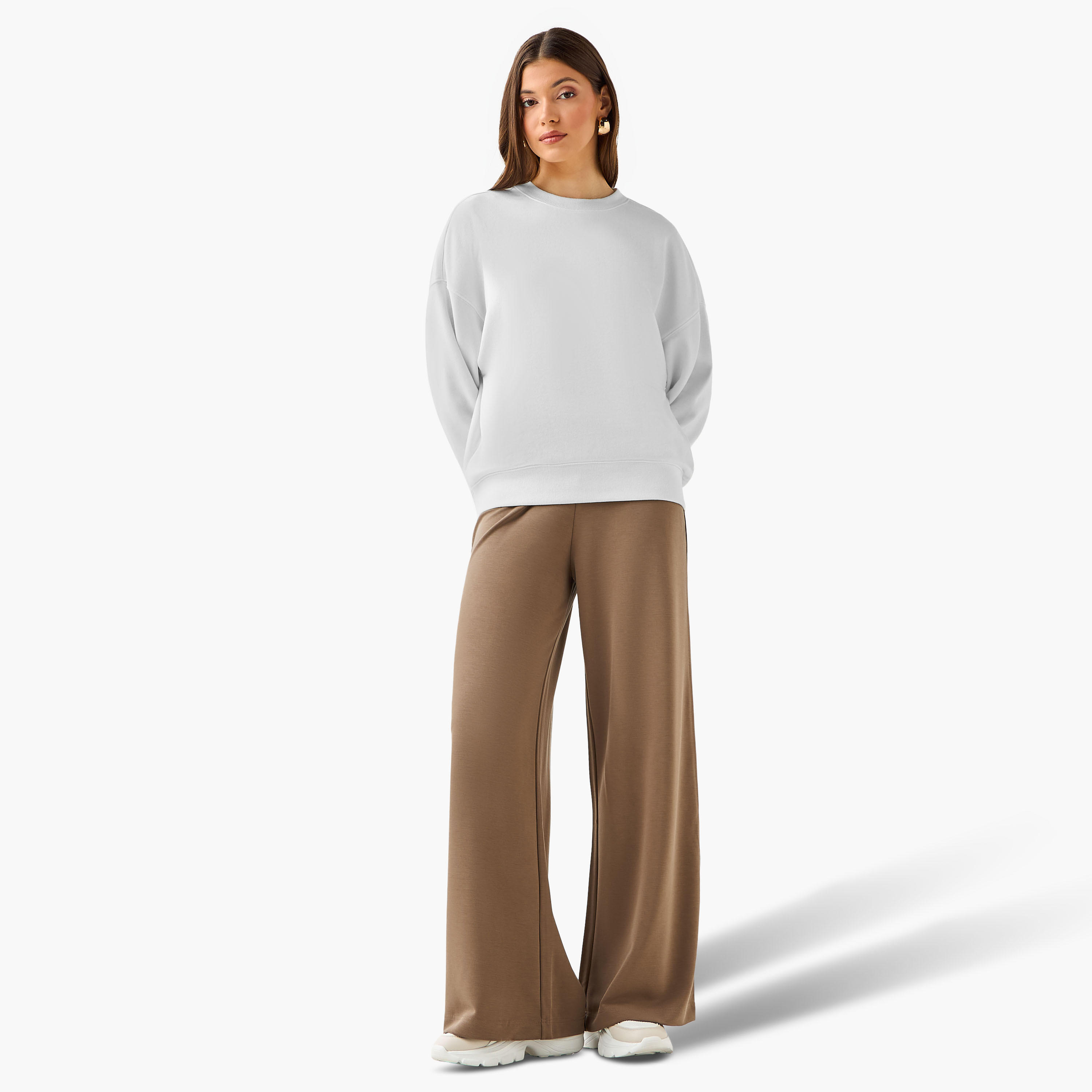 بنطلون واسع الساقين من مزيج المودال بخصر مرن-women-clothing-coordsets-image-3