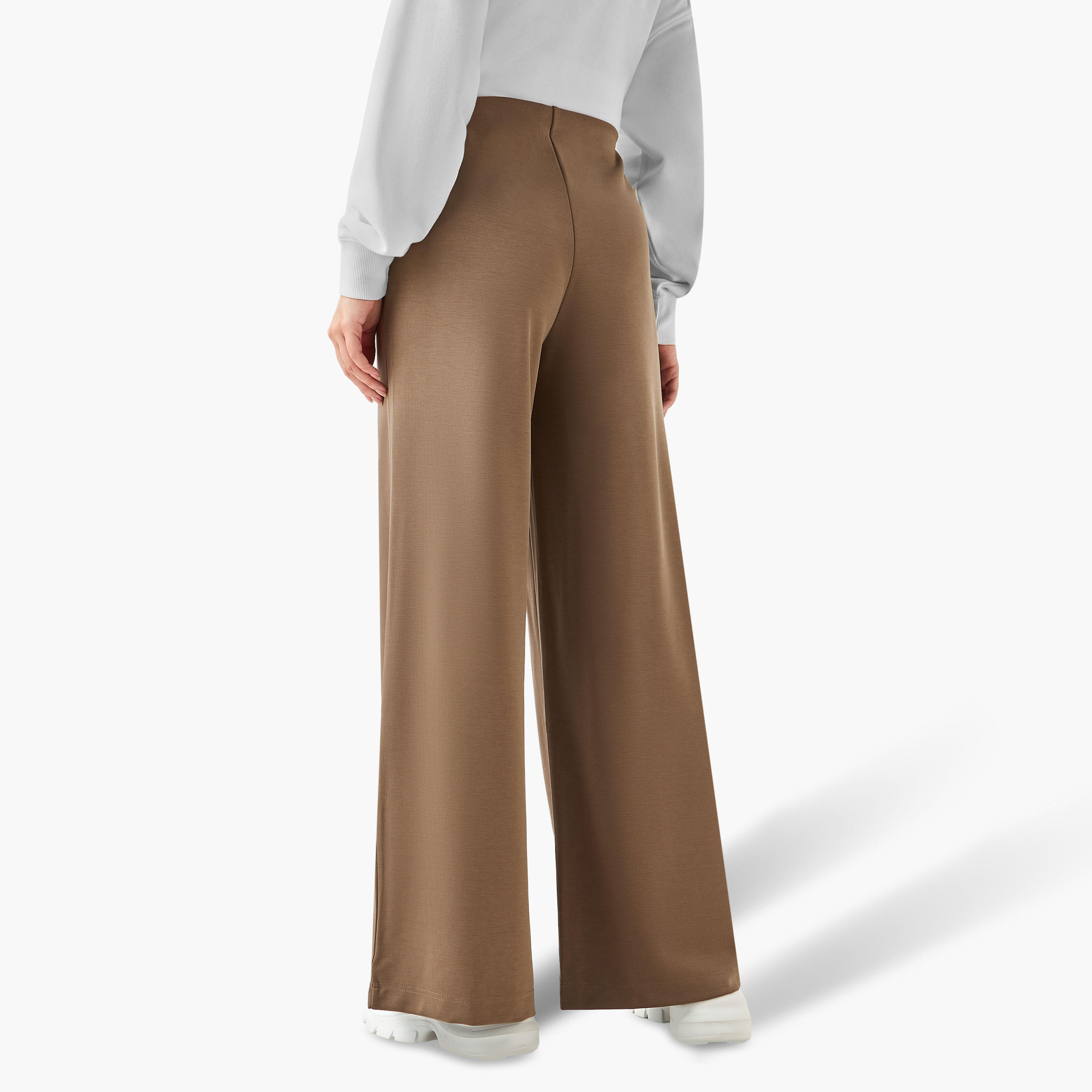 بنطلون واسع الساقين من مزيج المودال بخصر مرن-women-clothing-coordsets-image-1