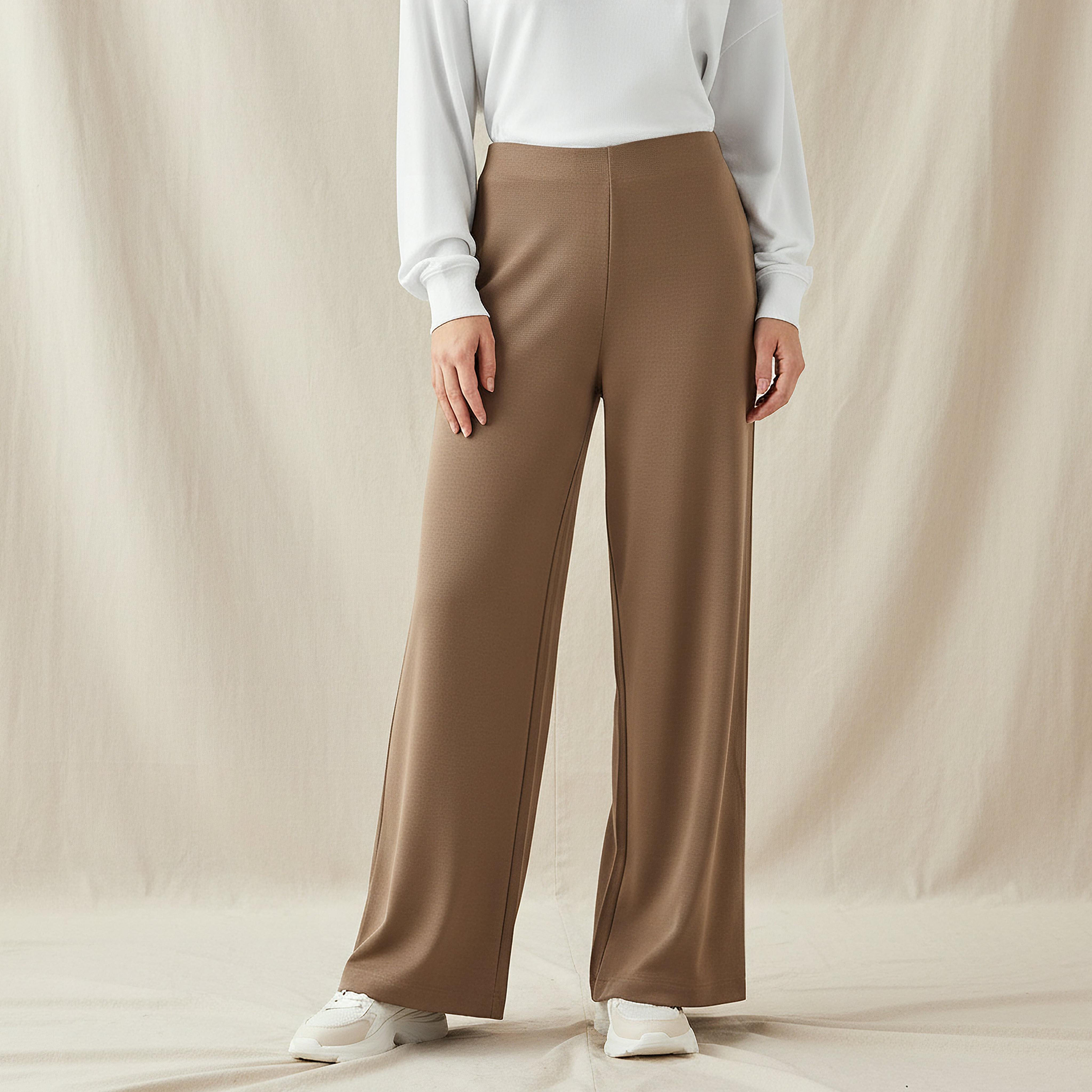 بنطلون واسع الساقين من مزيج المودال بخصر مرن-women-clothing-coordsets-image-5