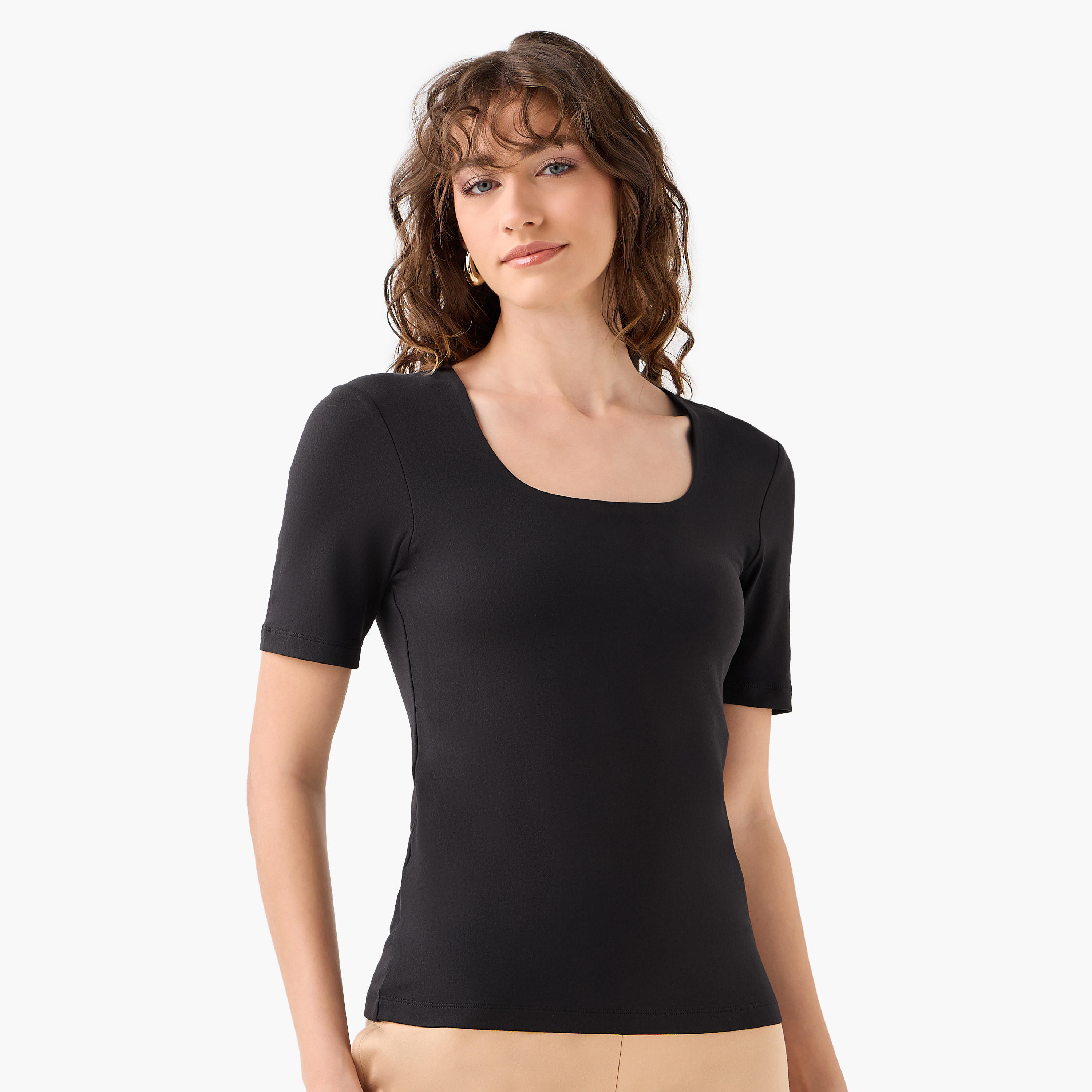 Microfibre T-shirt with Square Neck-women-clothing-tshirts-image-2