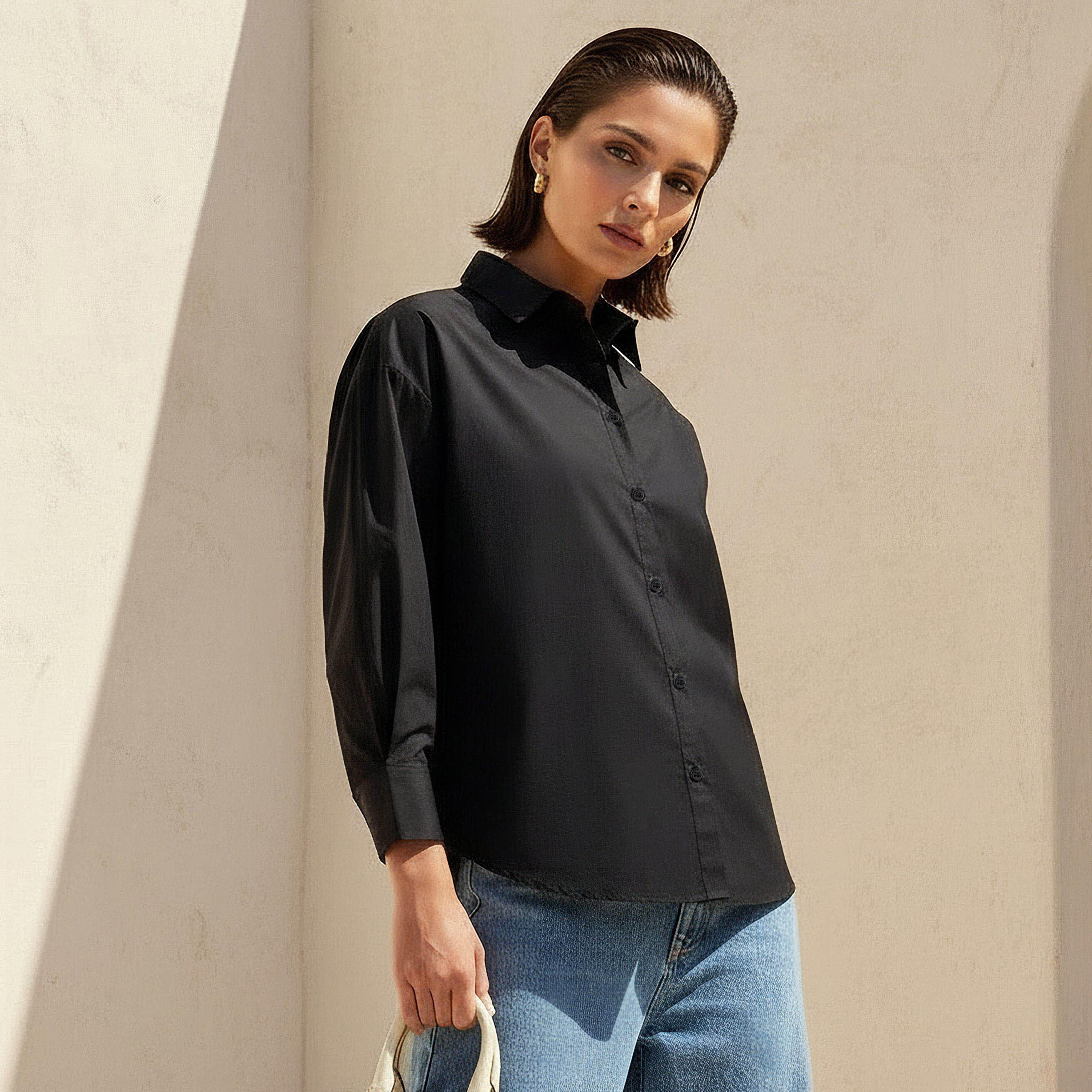 قميص قطن بوبلين بياقة عاديّة-women-clothing-shirtsandblouses-shirts-image-1