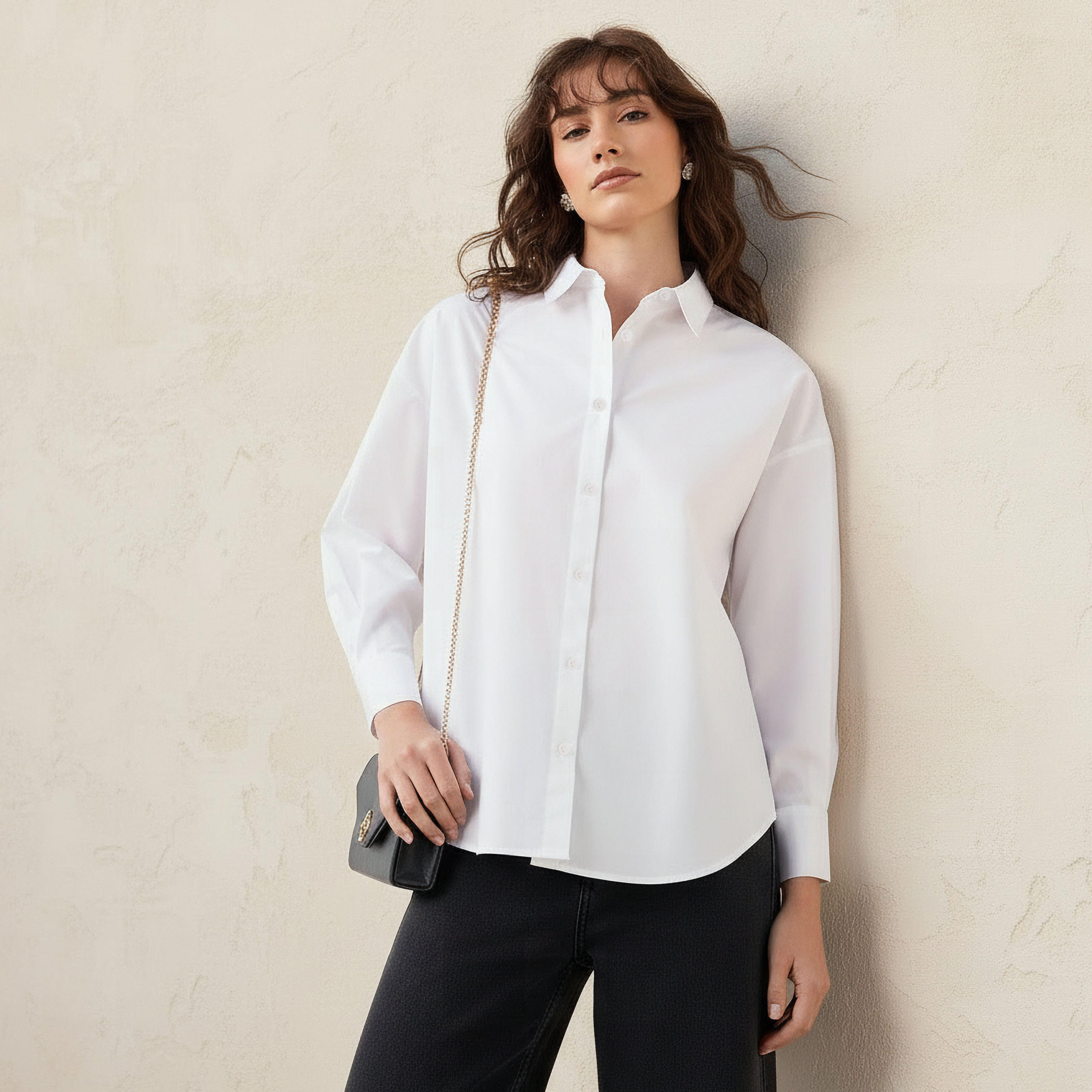 قميص قطن بوبلين بياقة عاديّة-women-clothing-shirtsandblouses-shirts-image-1