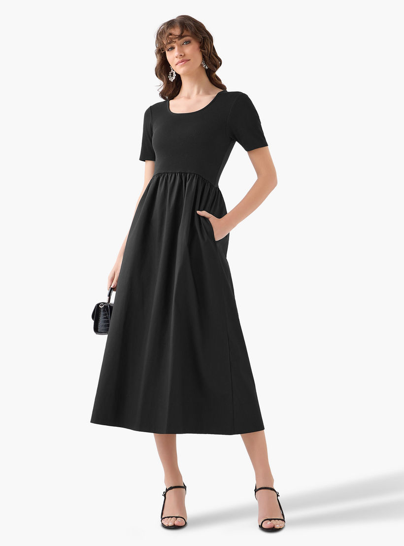فستان ميدي بقصة إيه لاين بملمس مضلّع-women-clothing-dresses-image-4