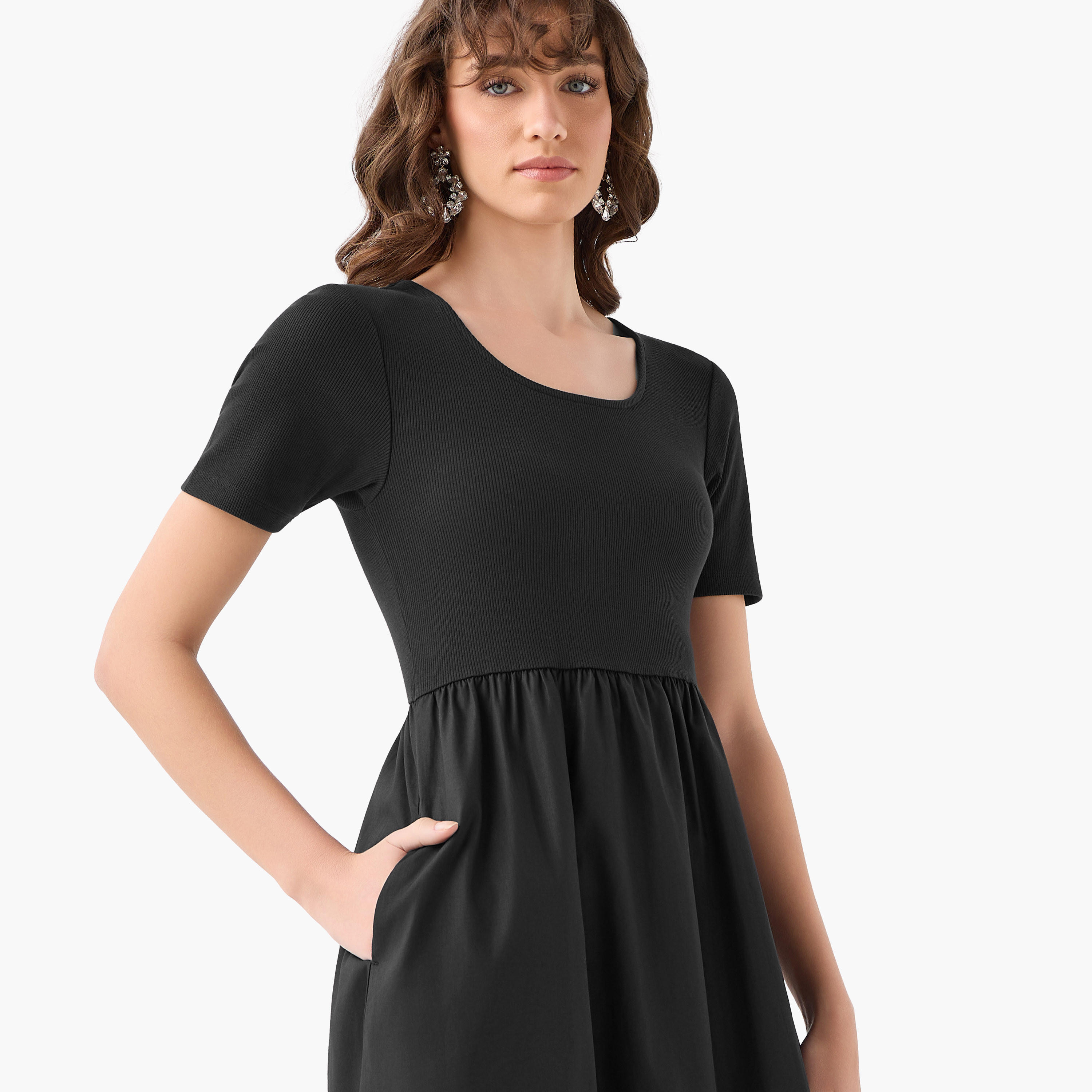 A-line Midi Dress with Ribbed Texture-women-clothing-dresses-image-7