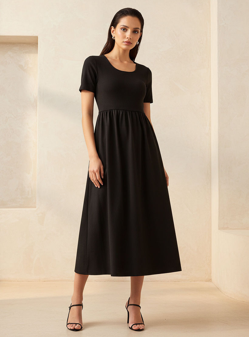 فستان ميدي بقصة إيه لاين بملمس مضلّع-women-clothing-dresses-image-1
