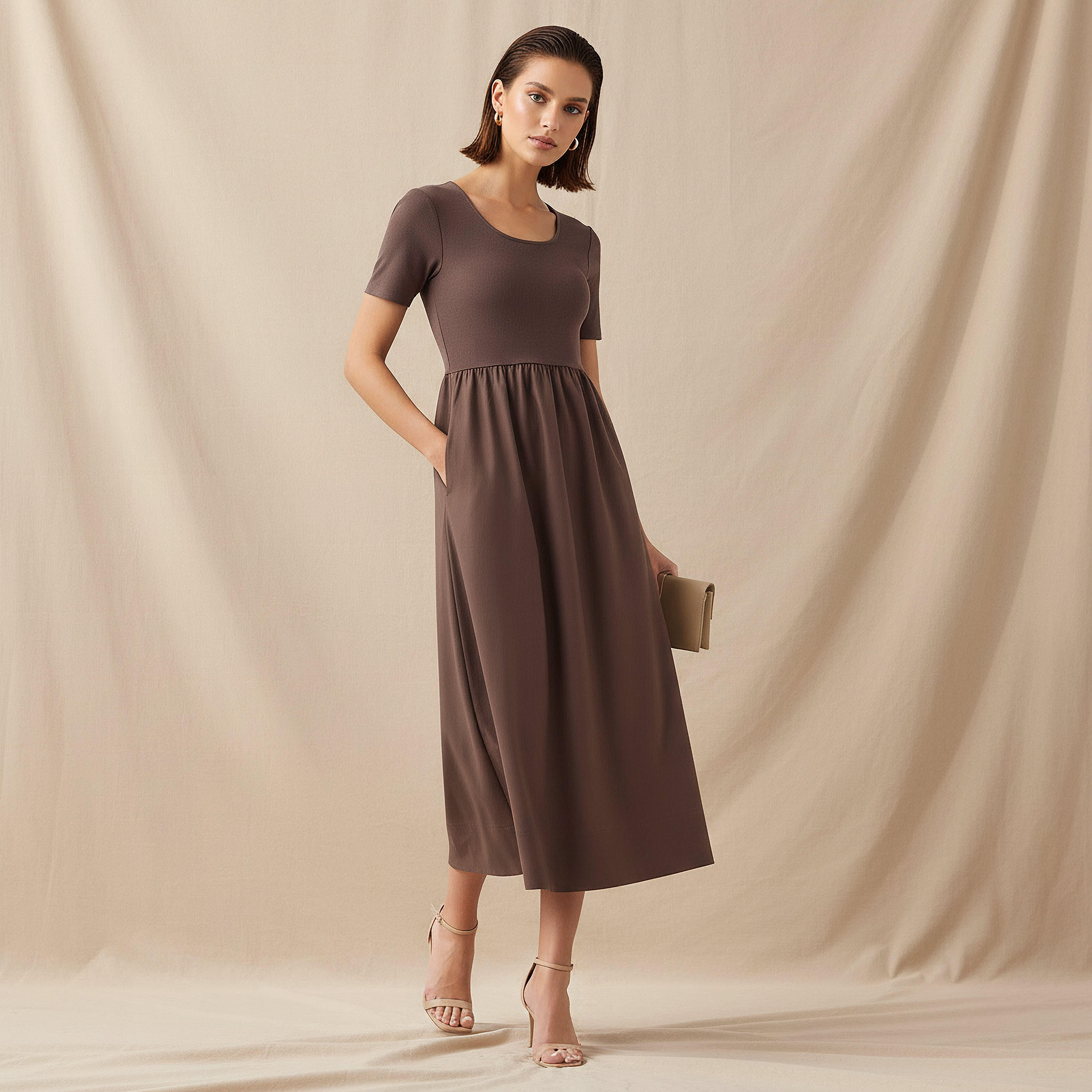 فستان ميدي بقصة إيه لاين بملمس مضلّع-women-clothing-dresses-image-7