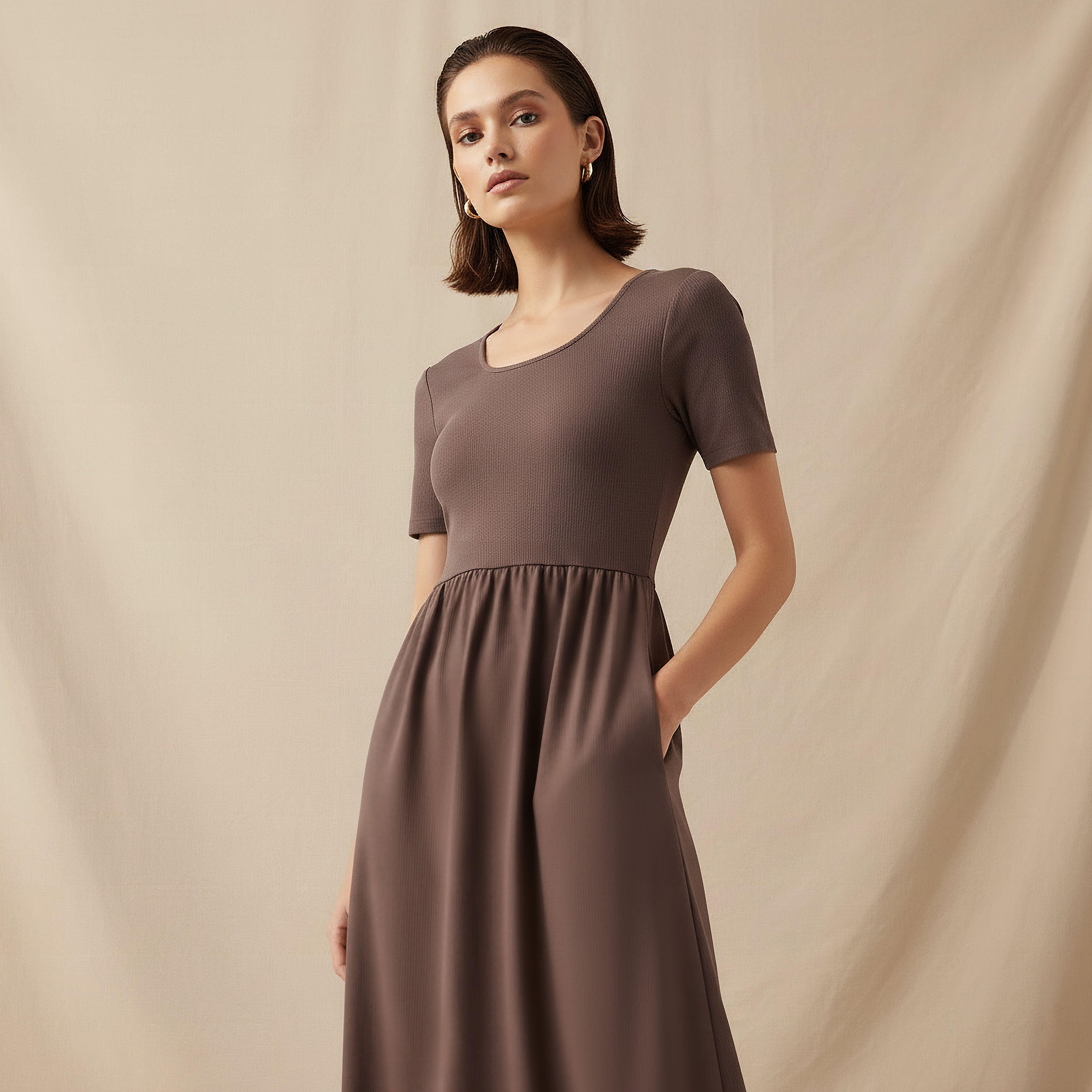 فستان ميدي بقصة إيه لاين بملمس مضلّع-women-clothing-dresses-image-6