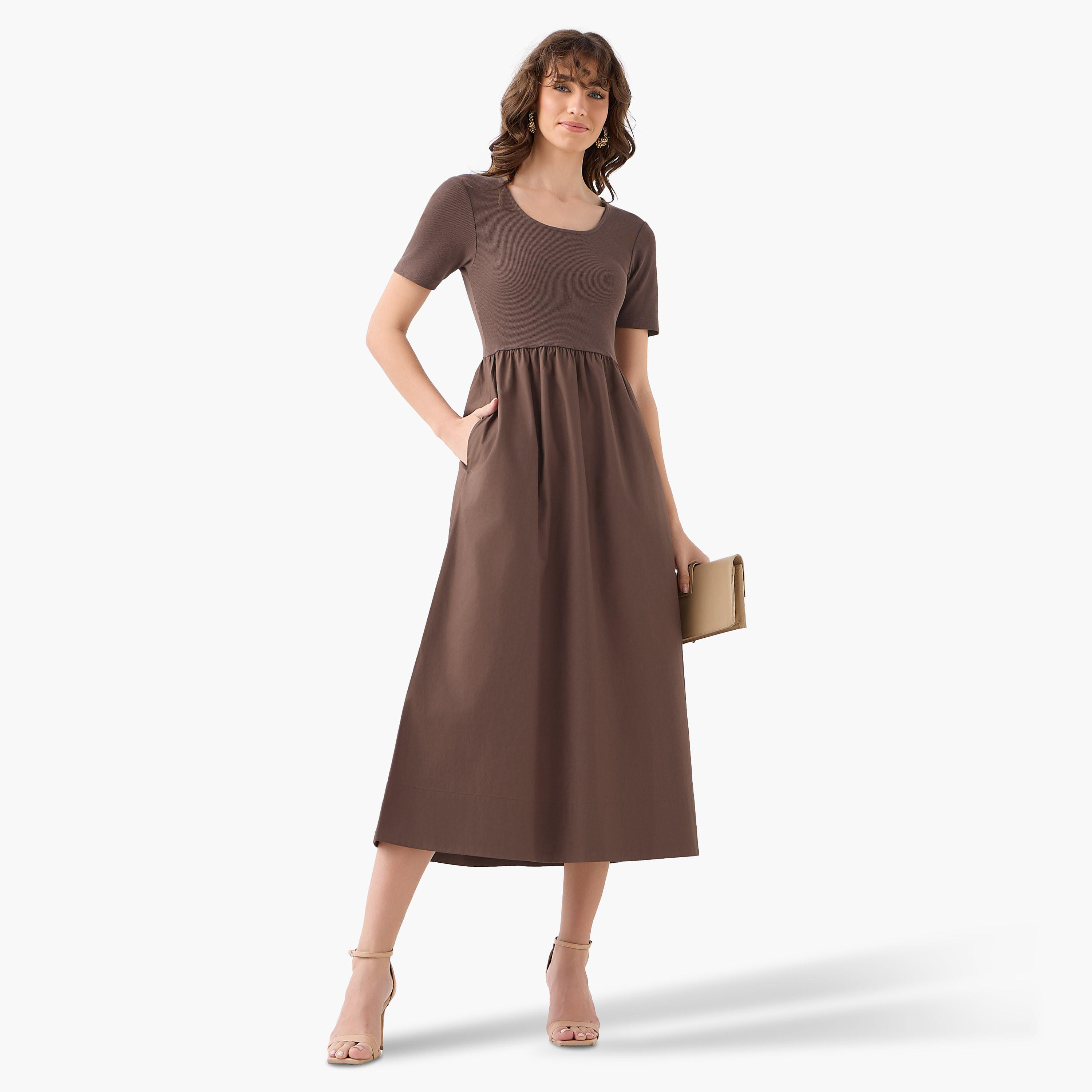 فستان ميدي بقصة إيه لاين بملمس مضلّع-women-clothing-dresses-image-4