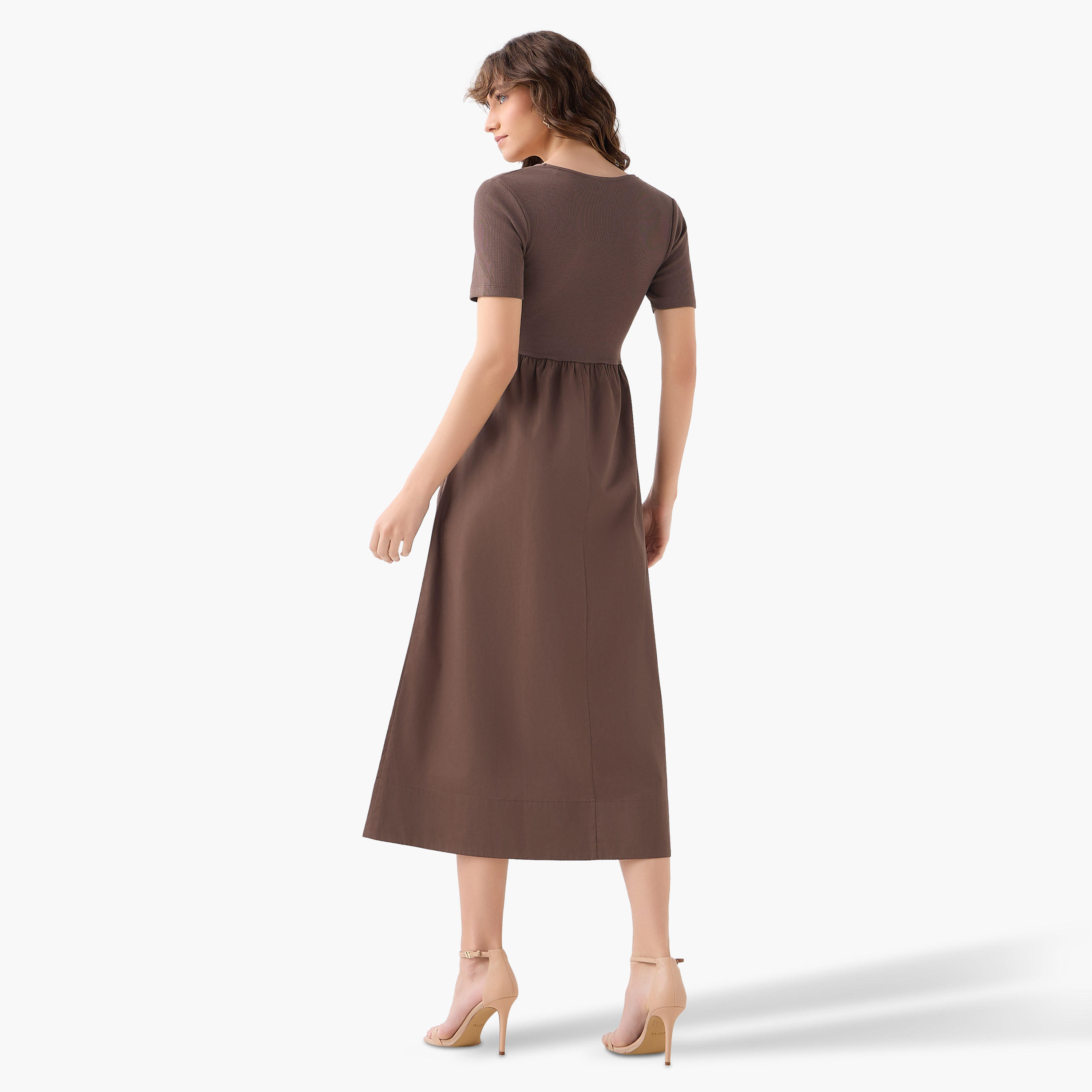 فستان ميدي بقصة إيه لاين بملمس مضلّع-women-clothing-dresses-image-2