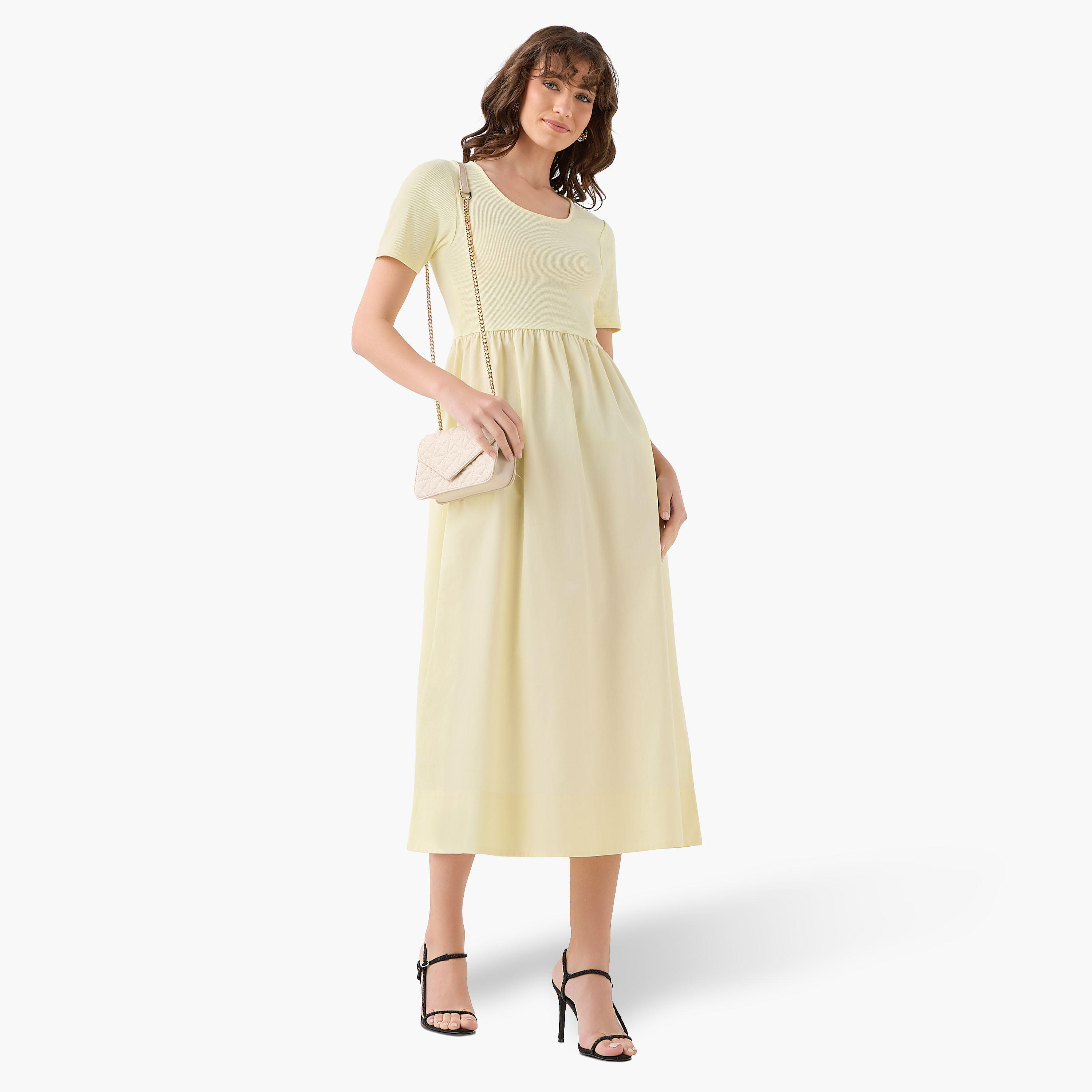 A-line Midi Dress with Ribbed Texture-women-clothing-dresses-image-3