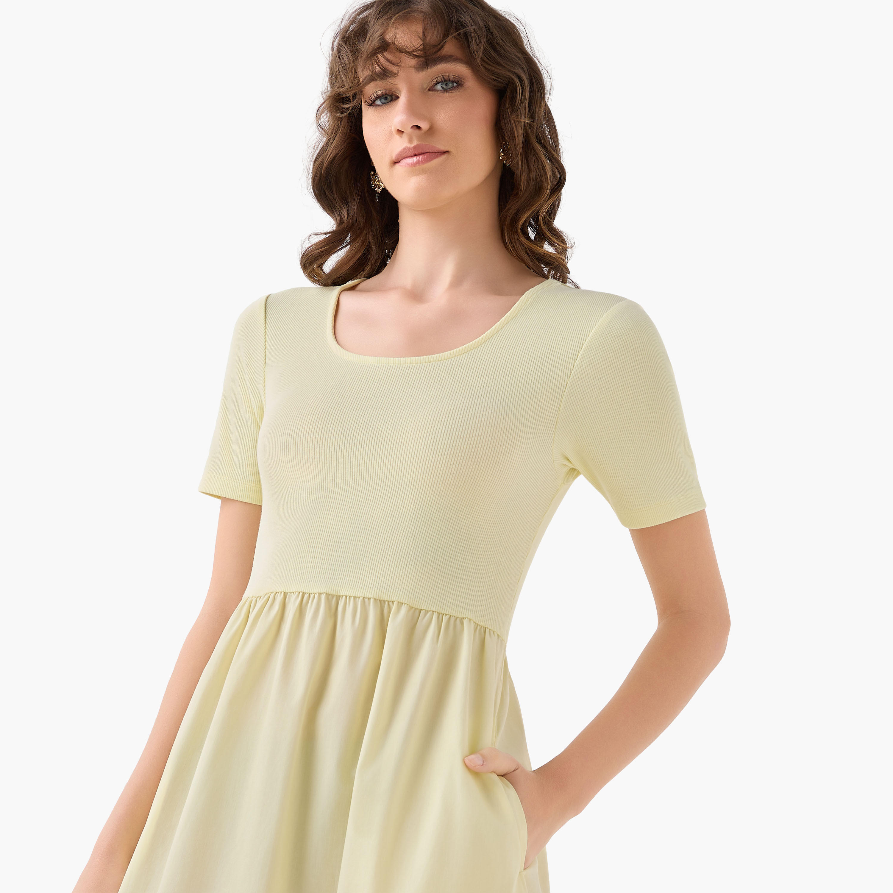 A-line Midi Dress with Ribbed Texture-women-clothing-dresses-image-6