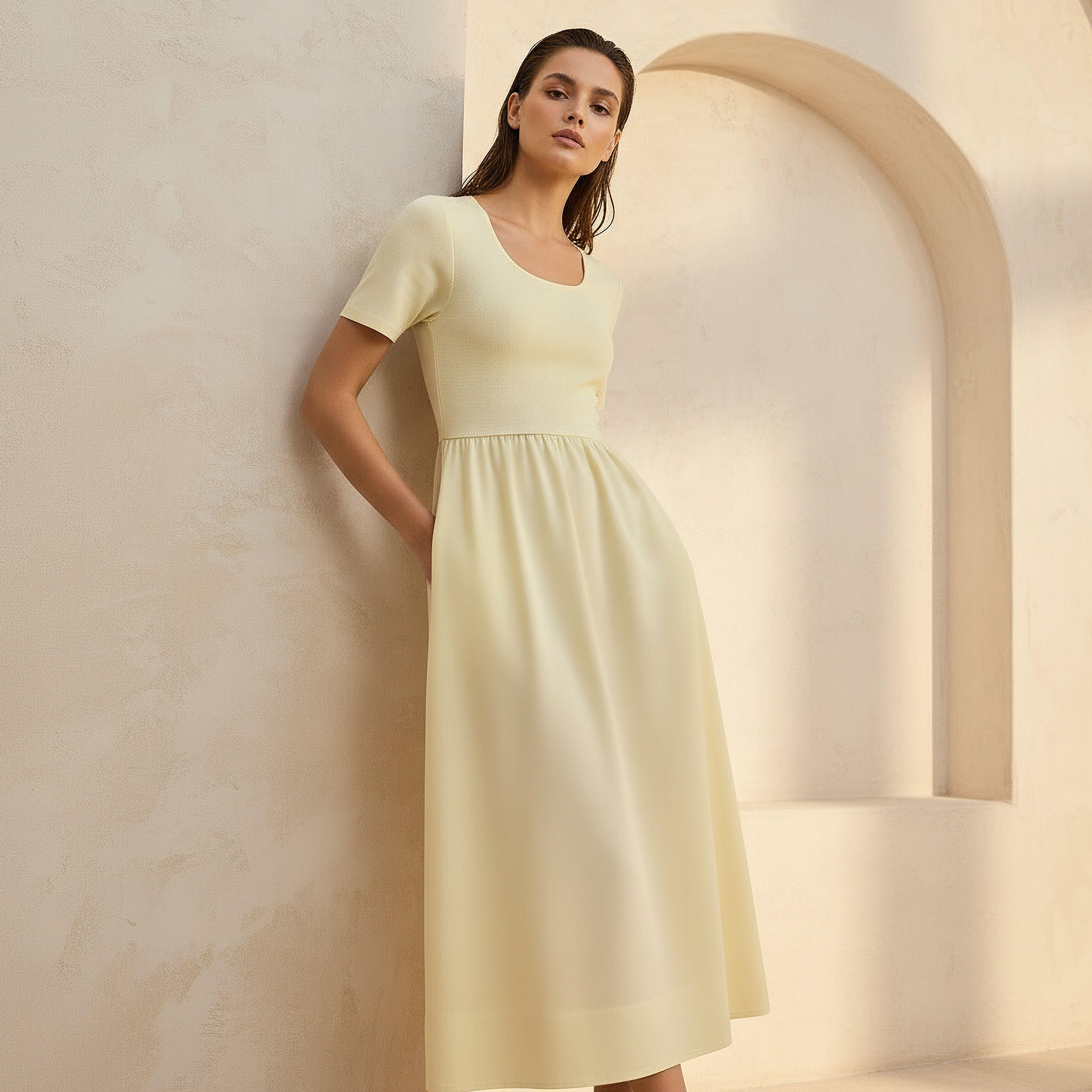 فستان ميدي بقصة إيه لاين بملمس مضلّع-women-clothing-dresses-image-1