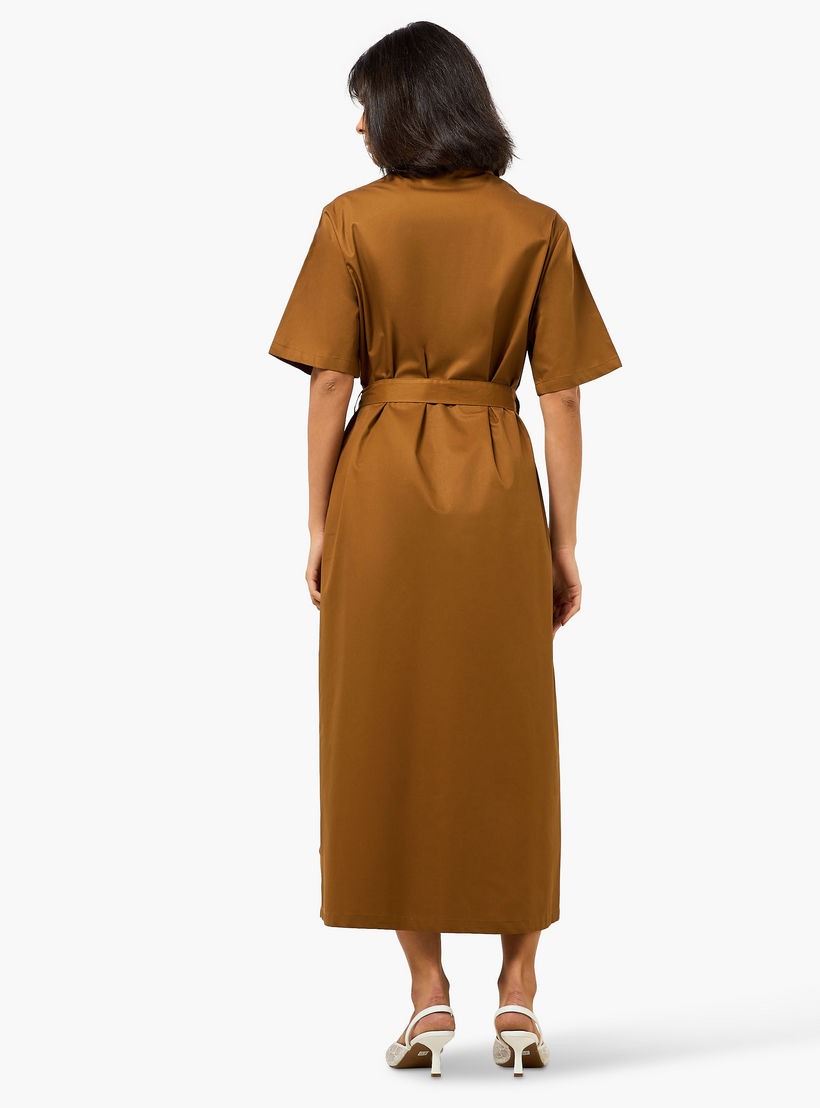 فستان قميص ميدي من القطن بياقة مطوية وحزام ربط قابل للتعديل-women-clothing-dresses-image-5