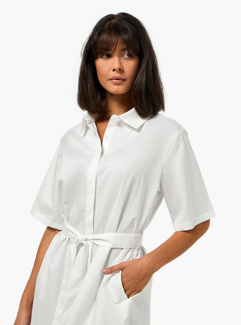 Lapel Collar Midi Cotton Shirt Dress with Tie-Up Belt-women-clothing-dresses-image-6