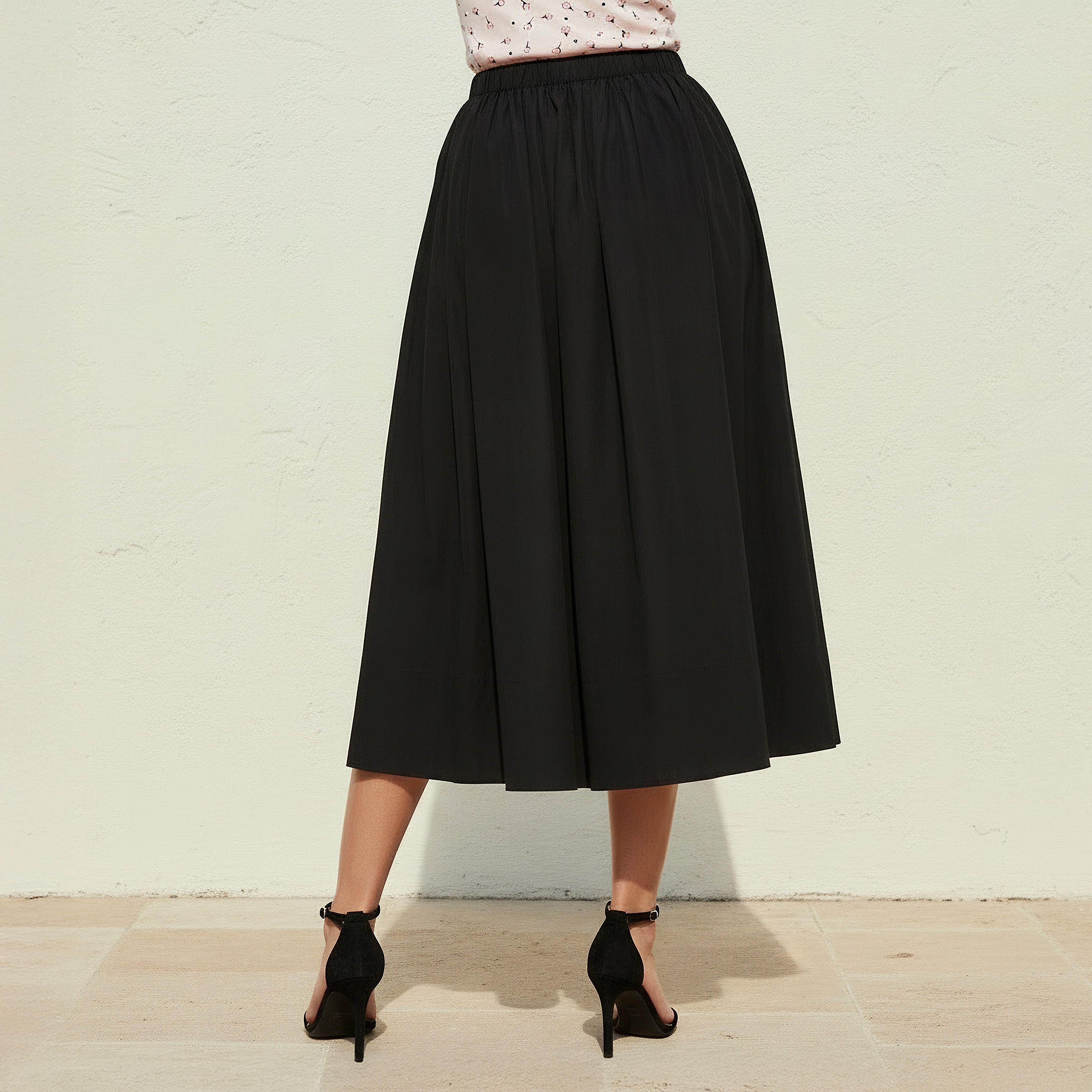 Midi Cotton A-line Skirt with Semi-Elasticated Waist-women-clothing-bottoms-skirts-image-4