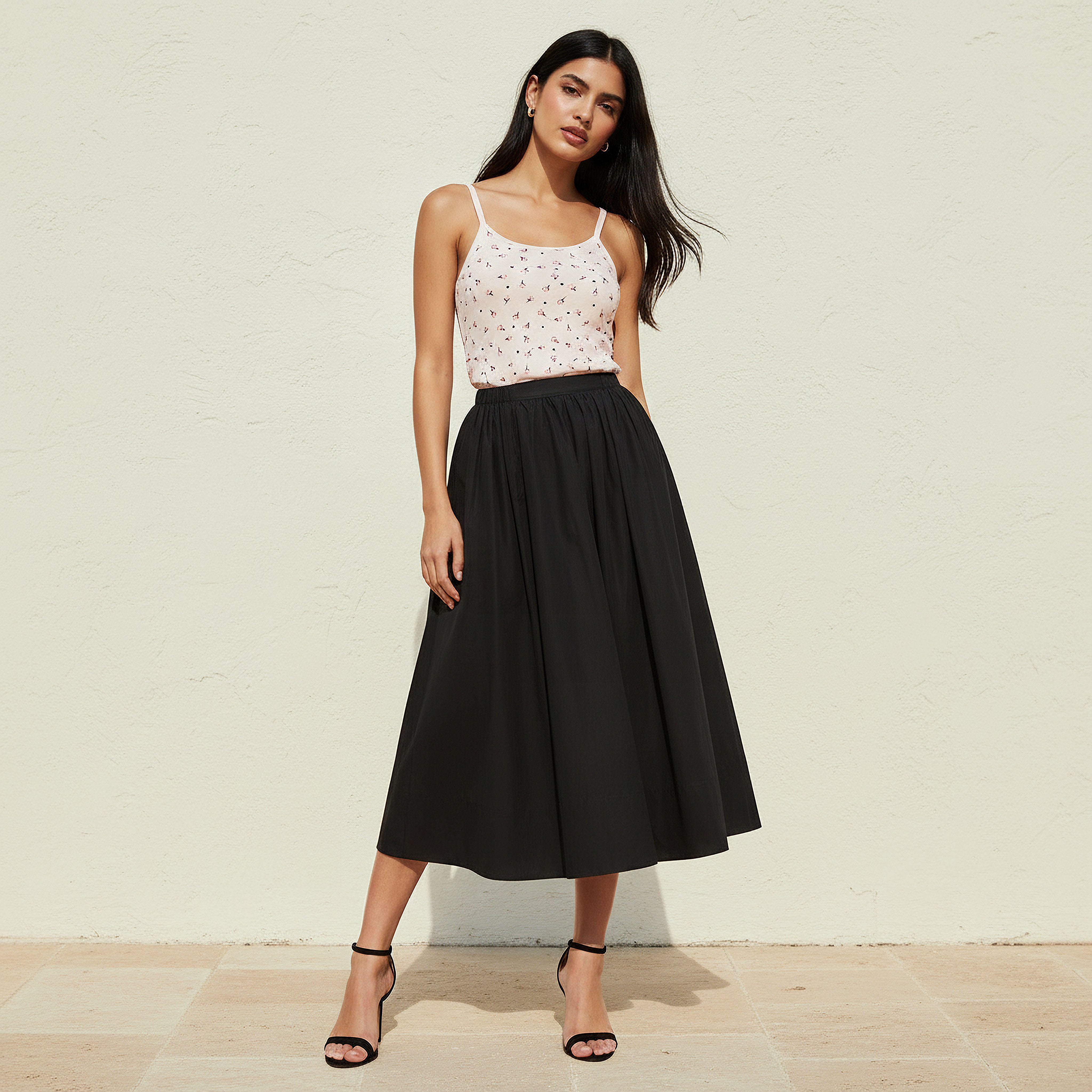 Midi Cotton A-line Skirt with Semi-Elasticated Waist-women-clothing-bottoms-skirts-image-5