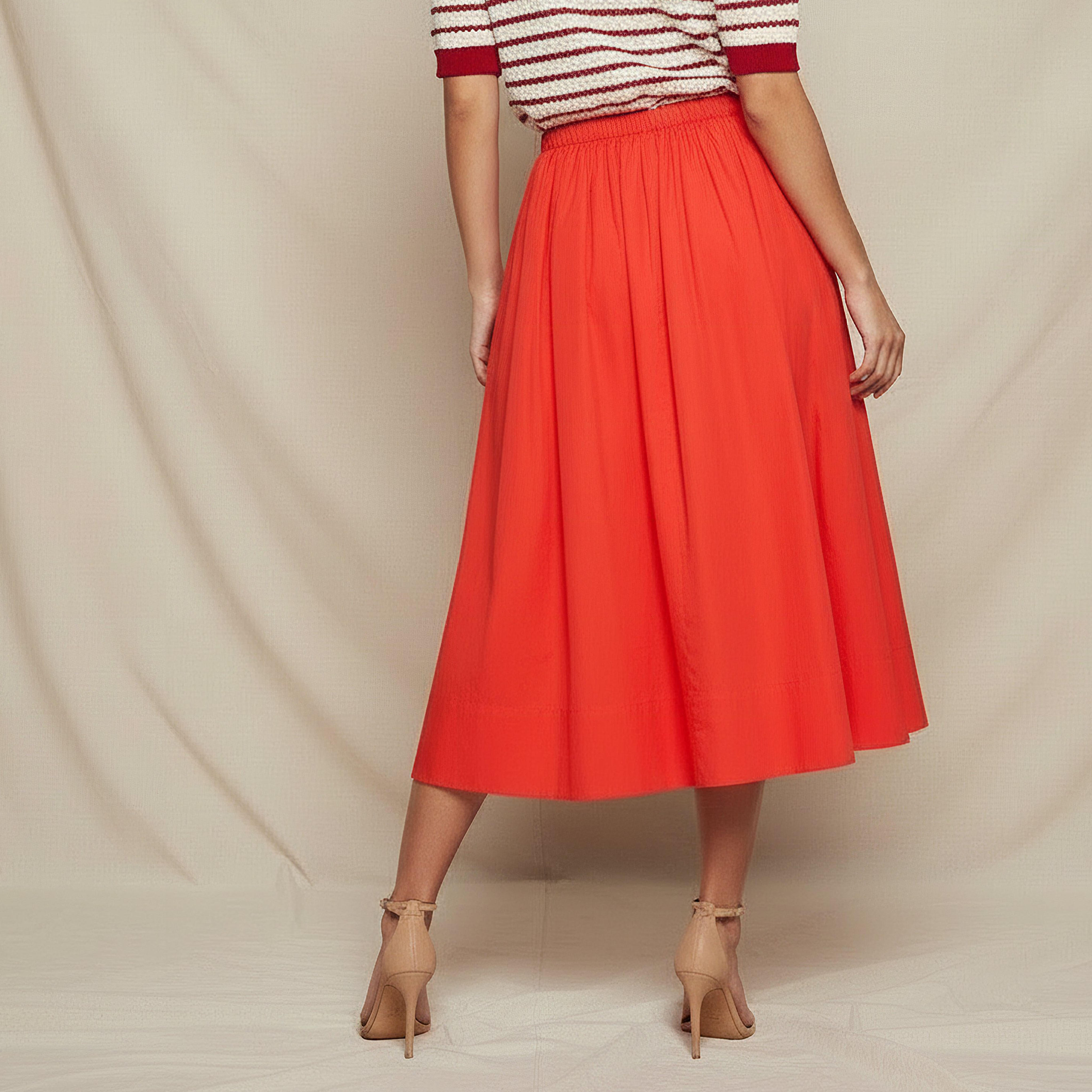 Midi Cotton A-line Skirt with Semi-Elasticated Waist-women-clothing-bottoms-skirts-image-4