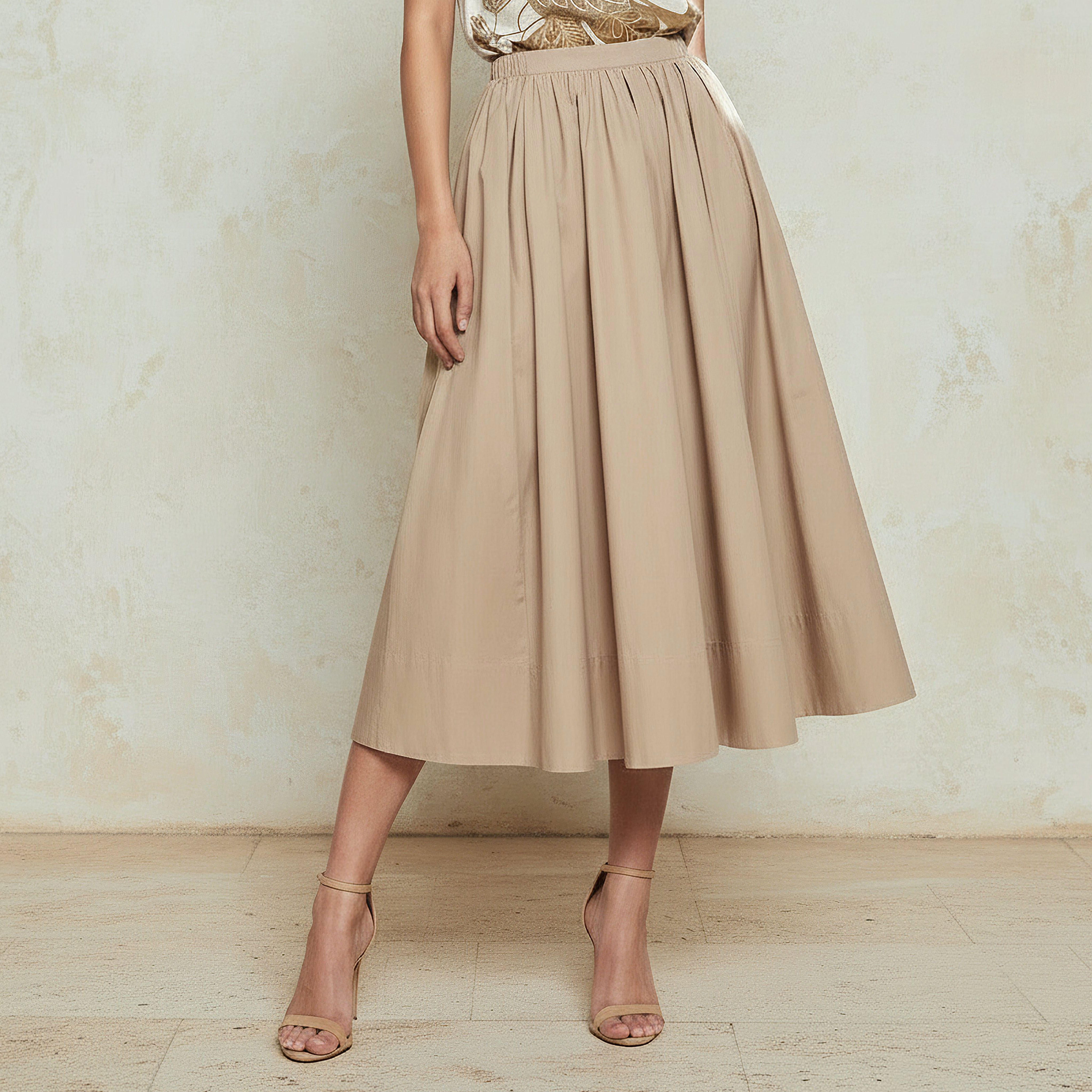 Midi Cotton A-line Skirt with Semi-Elasticated Waist-women-clothing-bottoms-skirts-image-1