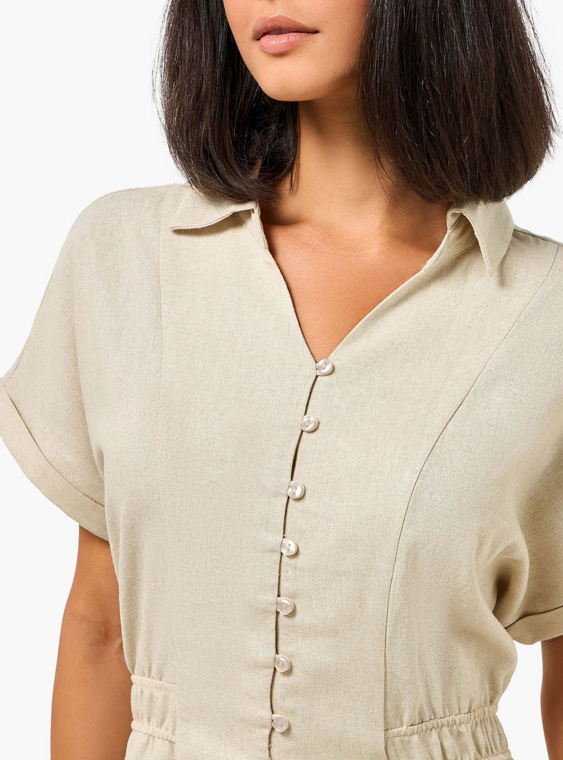 A-line Midi Linen Blend Shirt Dress with Cinched Waist-women-clothing-dresses-image-3