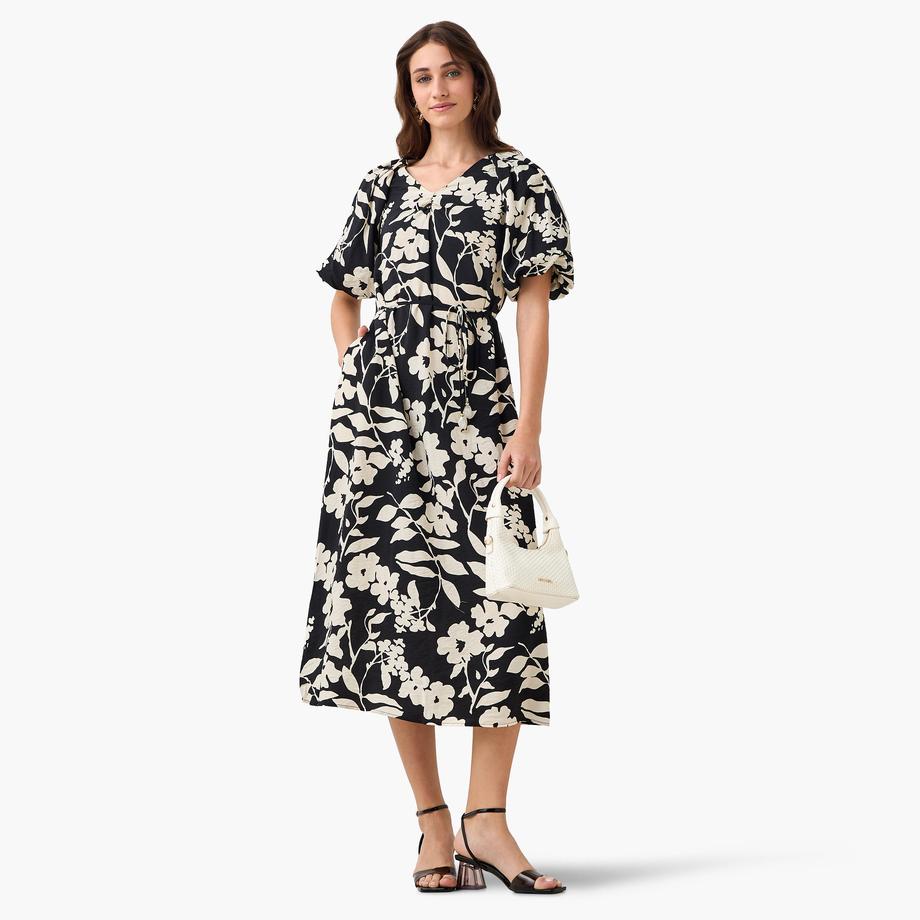 Midi Floral Print Women Dress with Balloon Sleeves-women-clothing-dresses-image-5