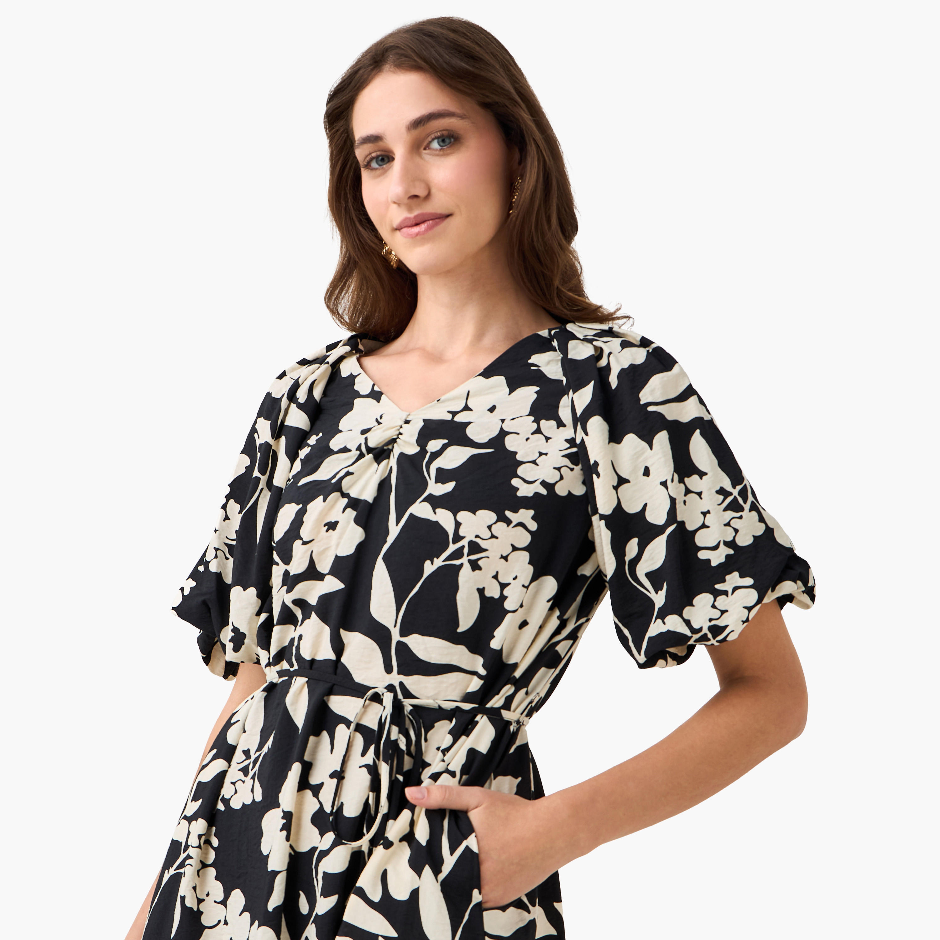 Midi Floral Print Women Dress with Balloon Sleeves-women-clothing-dresses-image-7