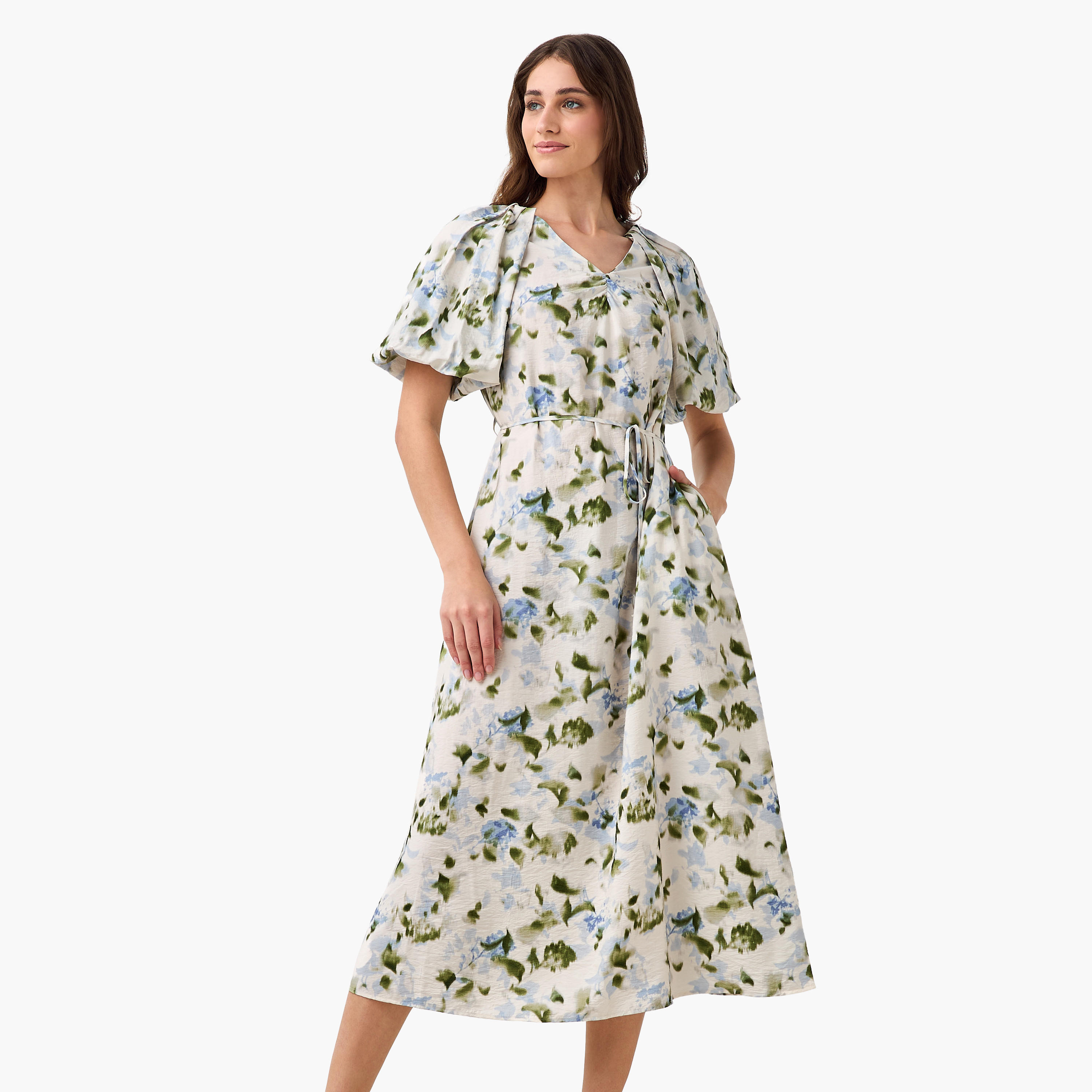 Midi Floral Print Women Dress with Balloon Sleeves-women-clothing-dresses-image-3