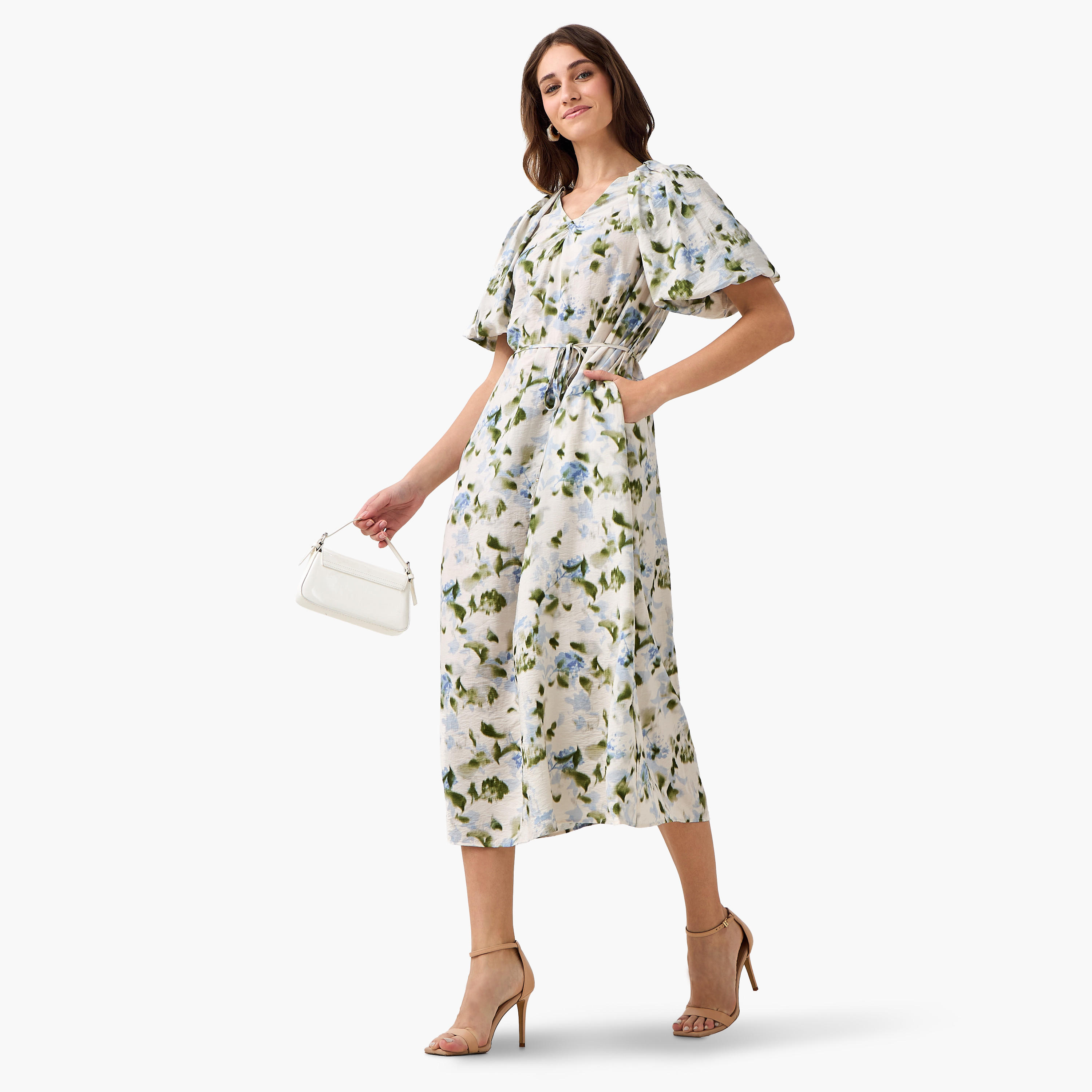 Midi Floral Print Women Dress with Balloon Sleeves-women-clothing-dresses-image-4
