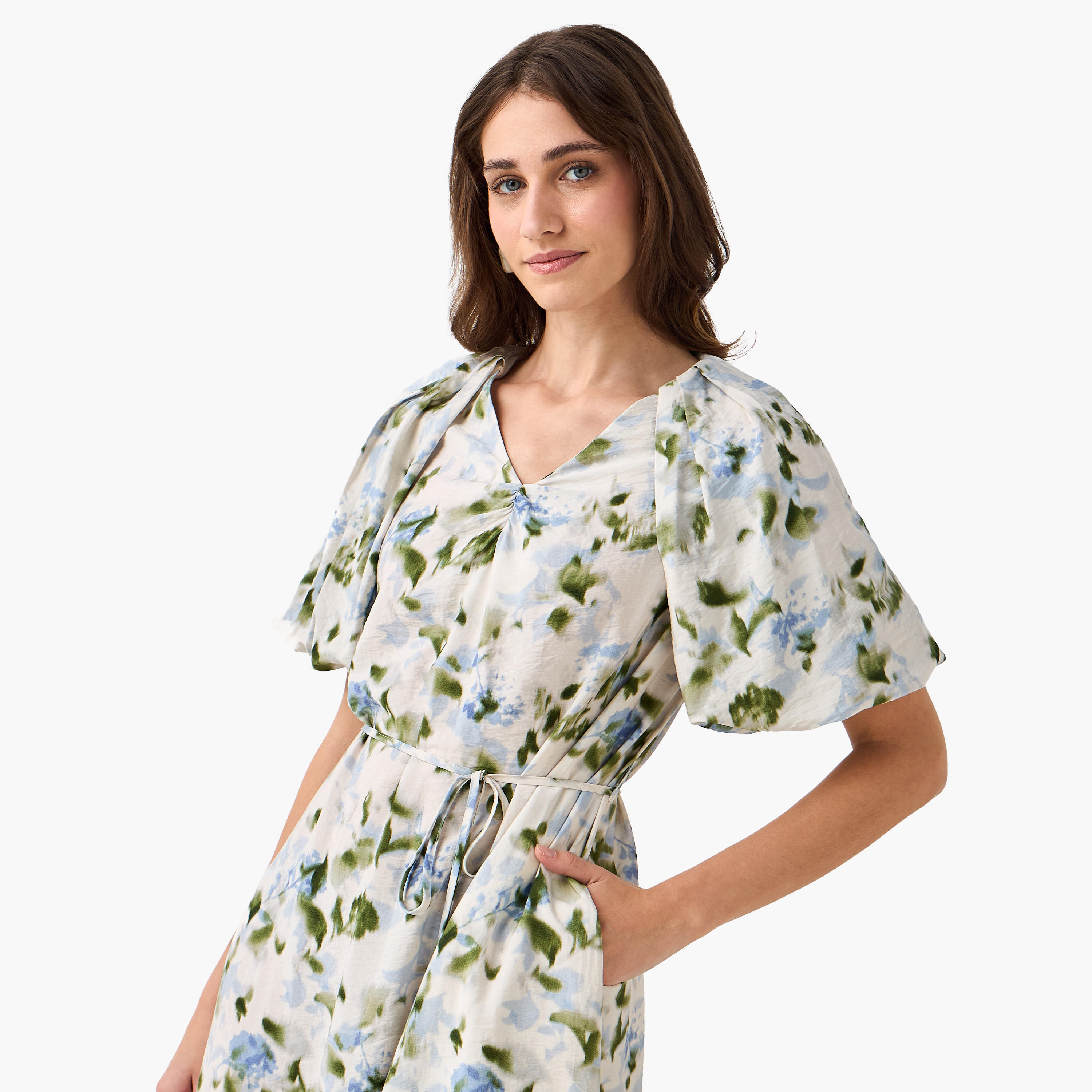 Midi Floral Print Women Dress with Balloon Sleeves-women-clothing-dresses-image-7