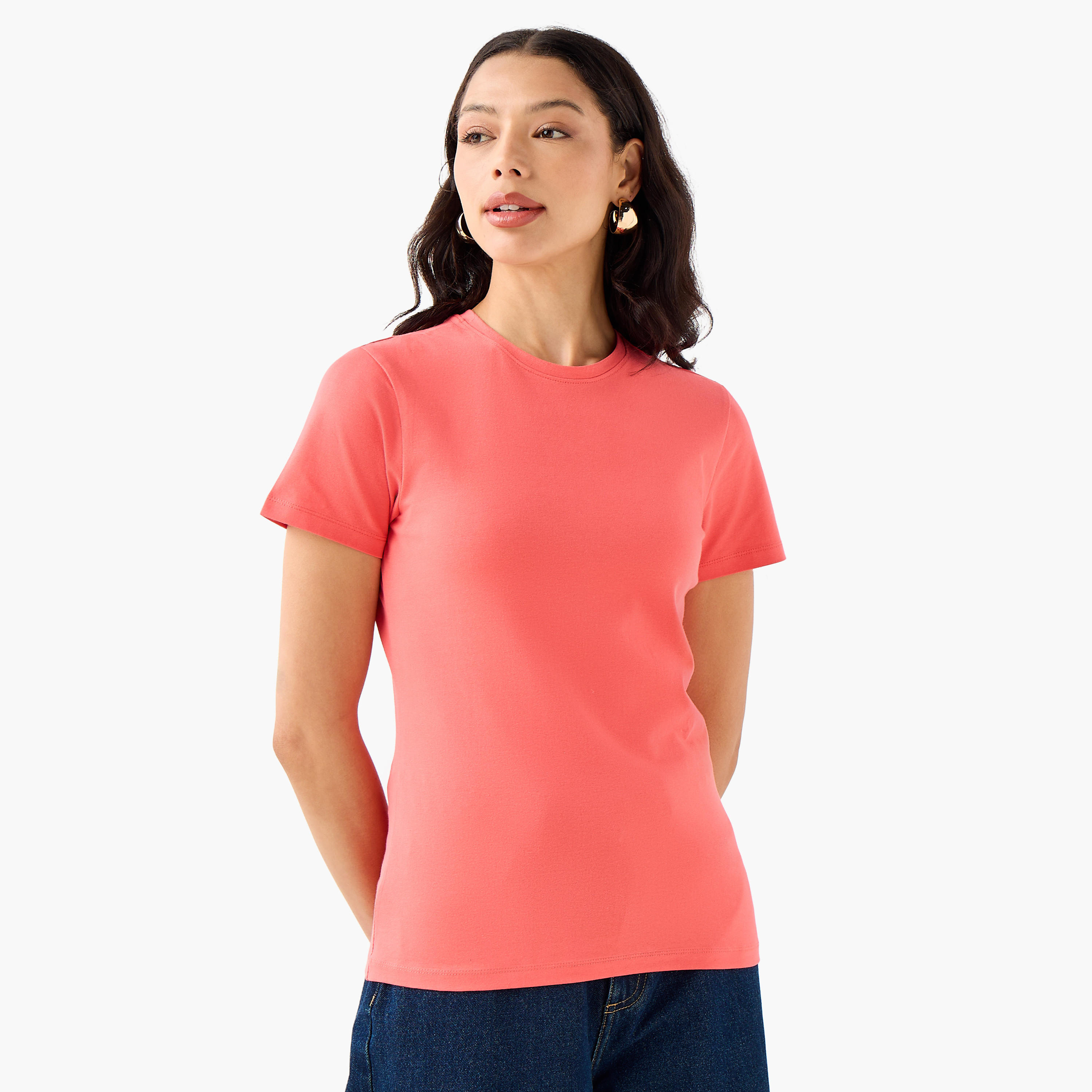 Slim Fit T-shirt with Crew Neck-women-clothing-tshirts-image-3