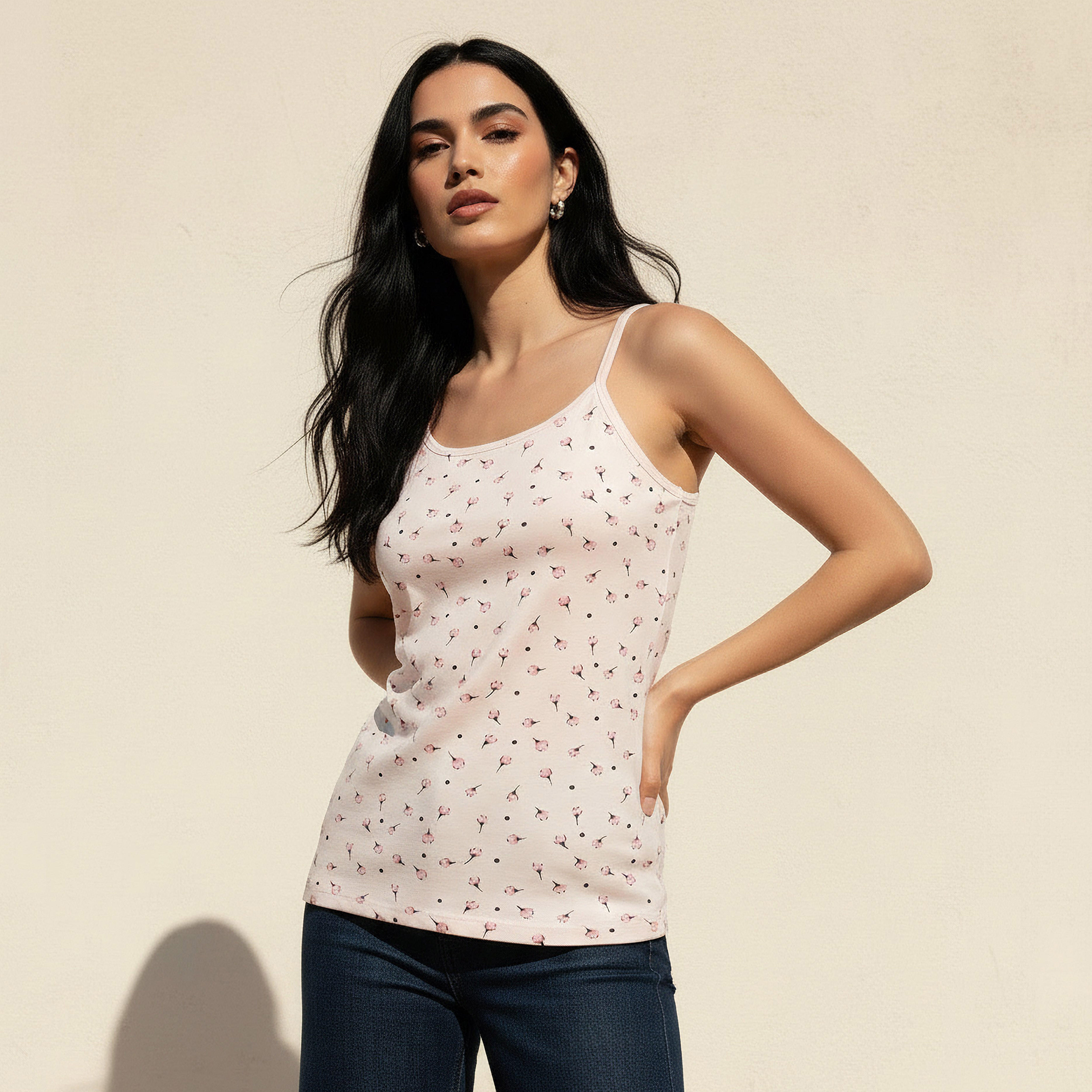 Slim Fit Strappy Top with Floral Print-women-clothing-tshirts-image-1