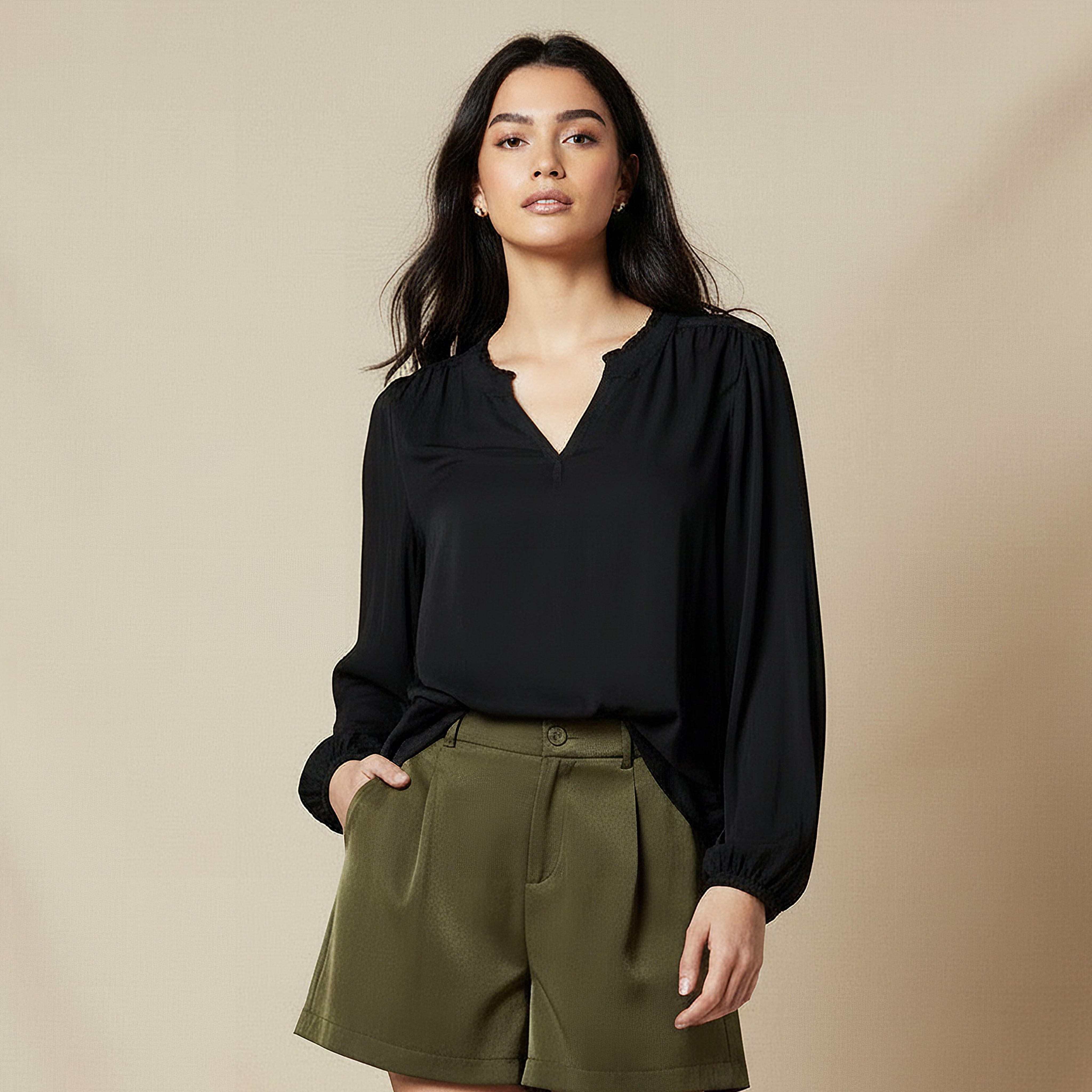 بلوزة فيسكوز بياقة ماندارين-women-clothing-shirtsandblouses-blouses-image-1