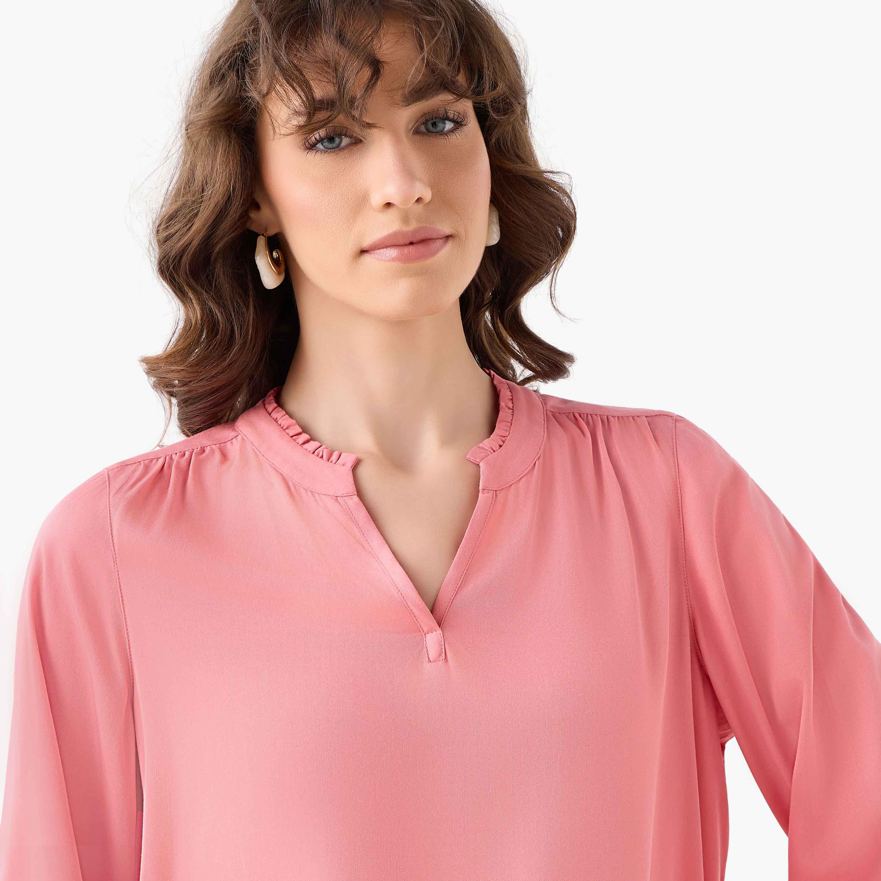 بلوزة فيسكوز بياقة ماندارين-women-clothing-shirtsandblouses-blouses-image-1
