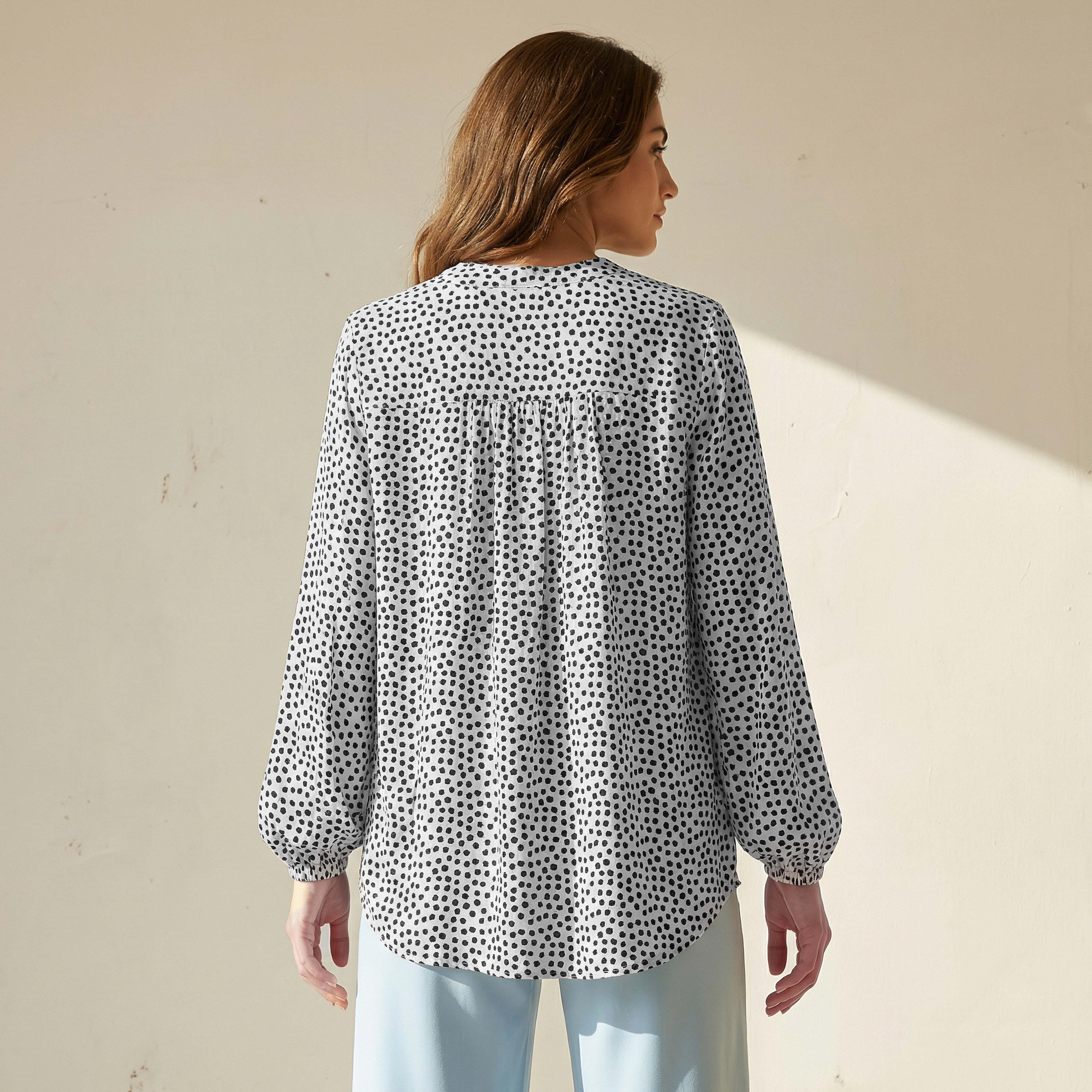 Mandarin Neck Top with Polka Dot Print-women-clothing-shirtsandblouses-blouses-image-4