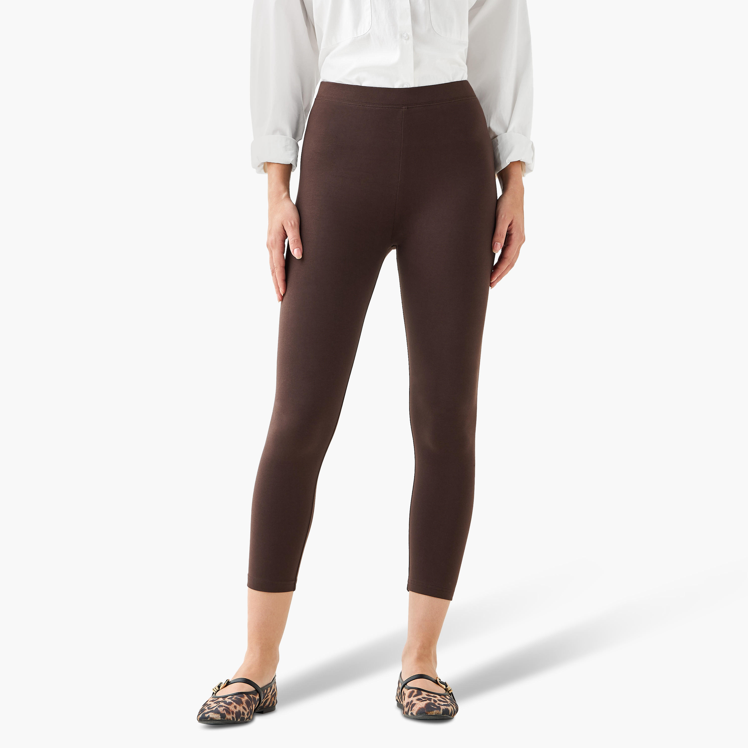 High-Rise 3/4 Length Leggings with Elasticated Waistband-women-clothing-bottoms-leggings-image-2