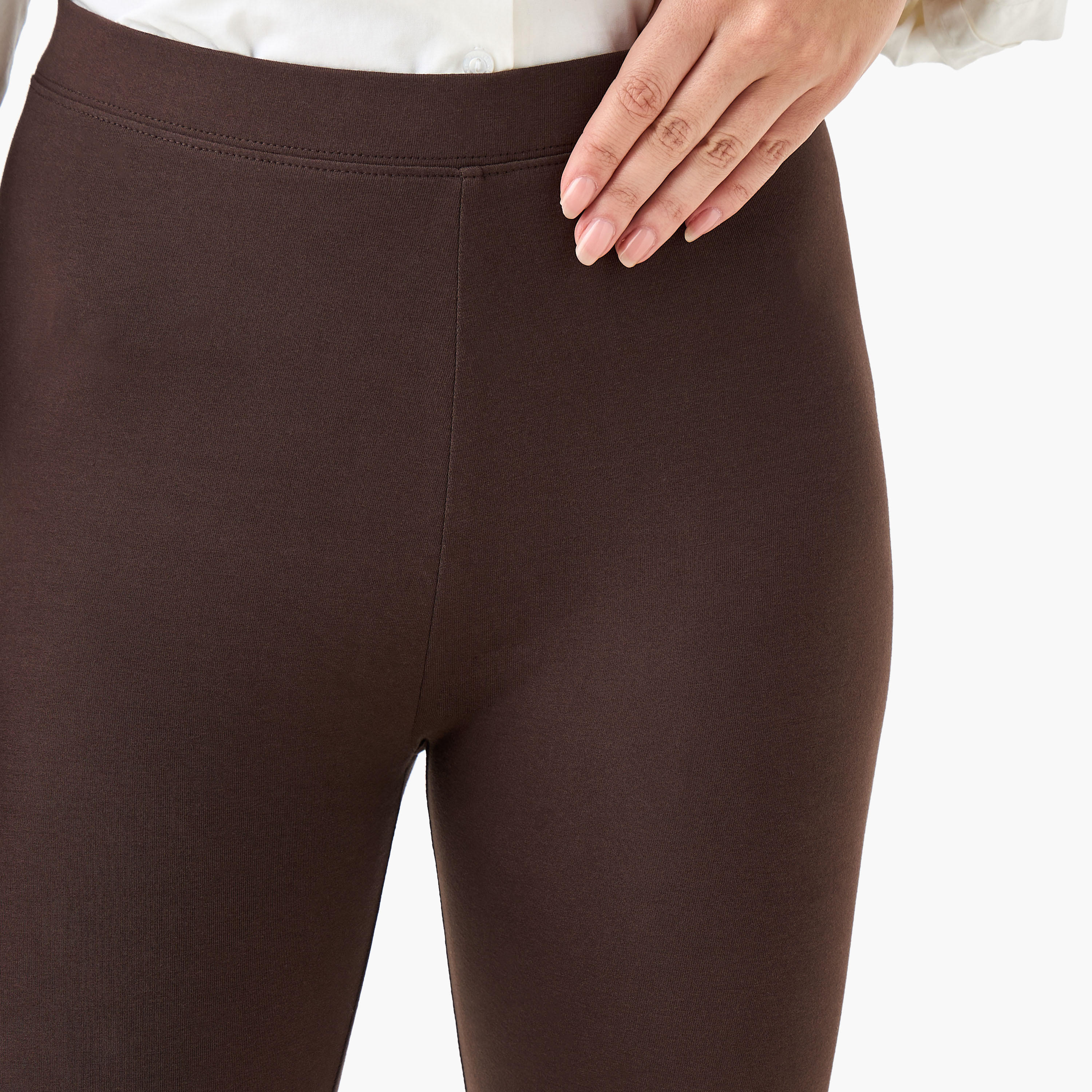 High-Rise 3/4 Length Leggings with Elasticated Waistband-women-clothing-bottoms-leggings-image-4