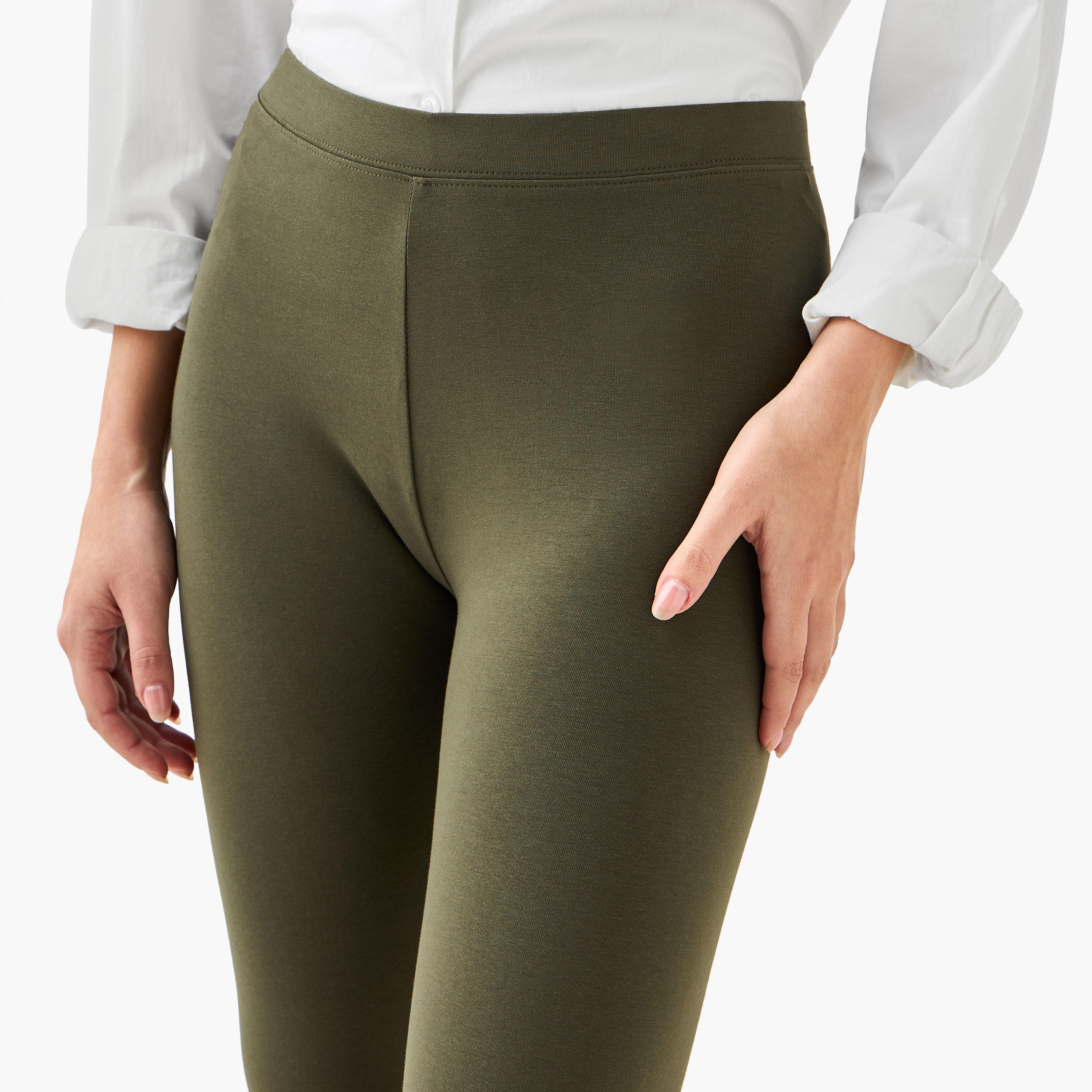 High-Rise 3/4 Length Leggings with Elasticated Waistband-women-clothing-bottoms-leggings-image-4