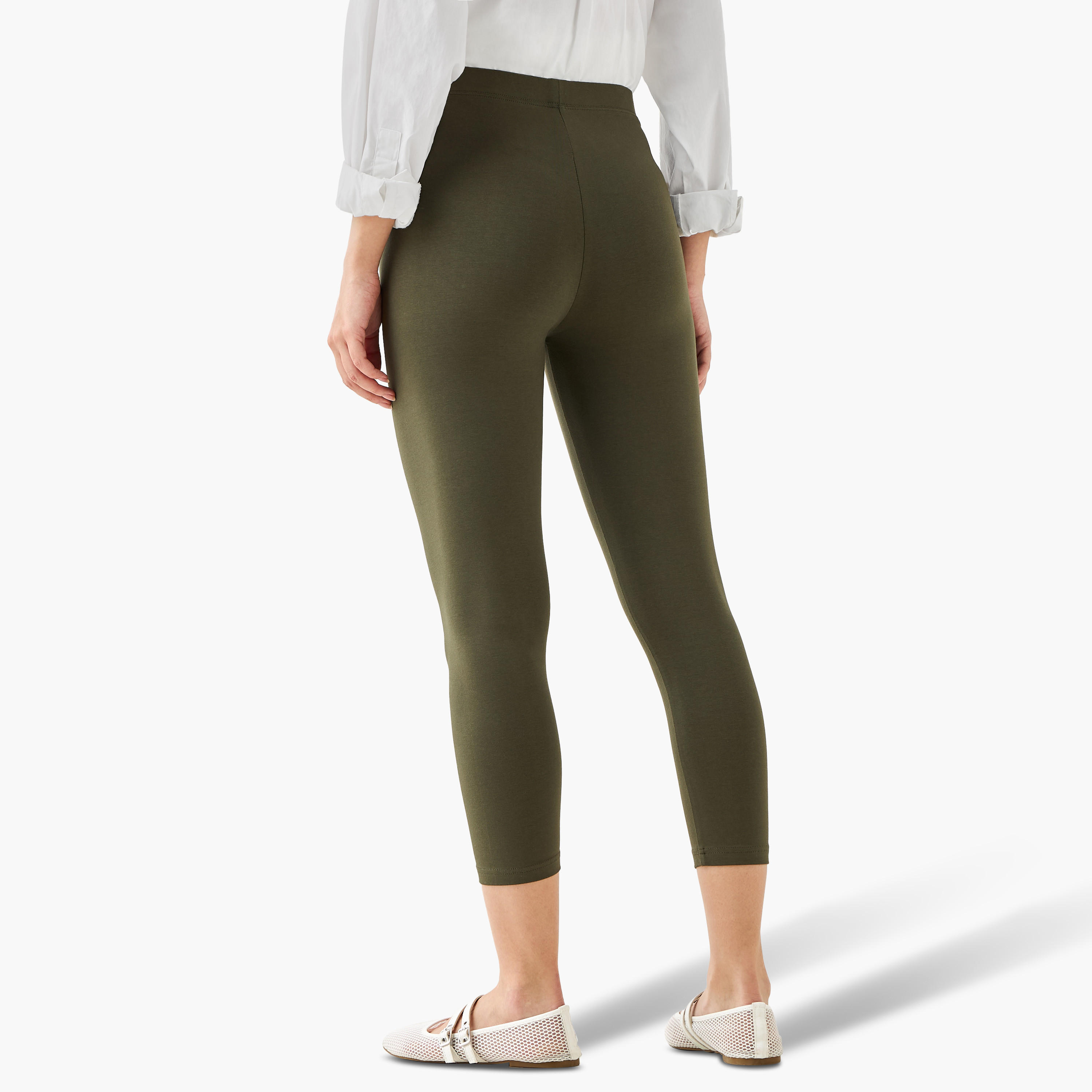 High-Rise 3/4 Length Leggings with Elasticated Waistband-women-clothing-bottoms-leggings-image-5