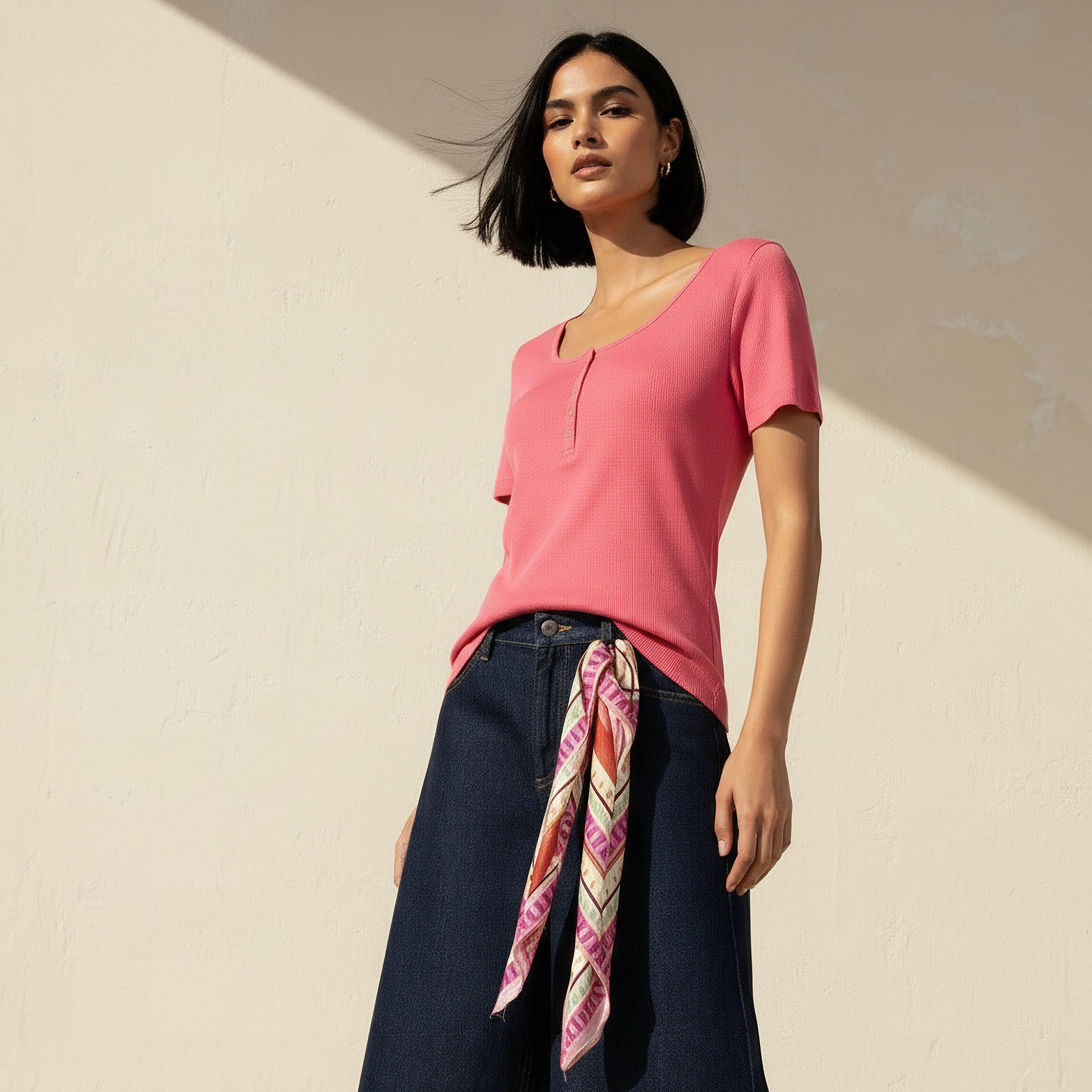 T-shirt with Ribbed Texture-women-clothing-tshirts-image-1