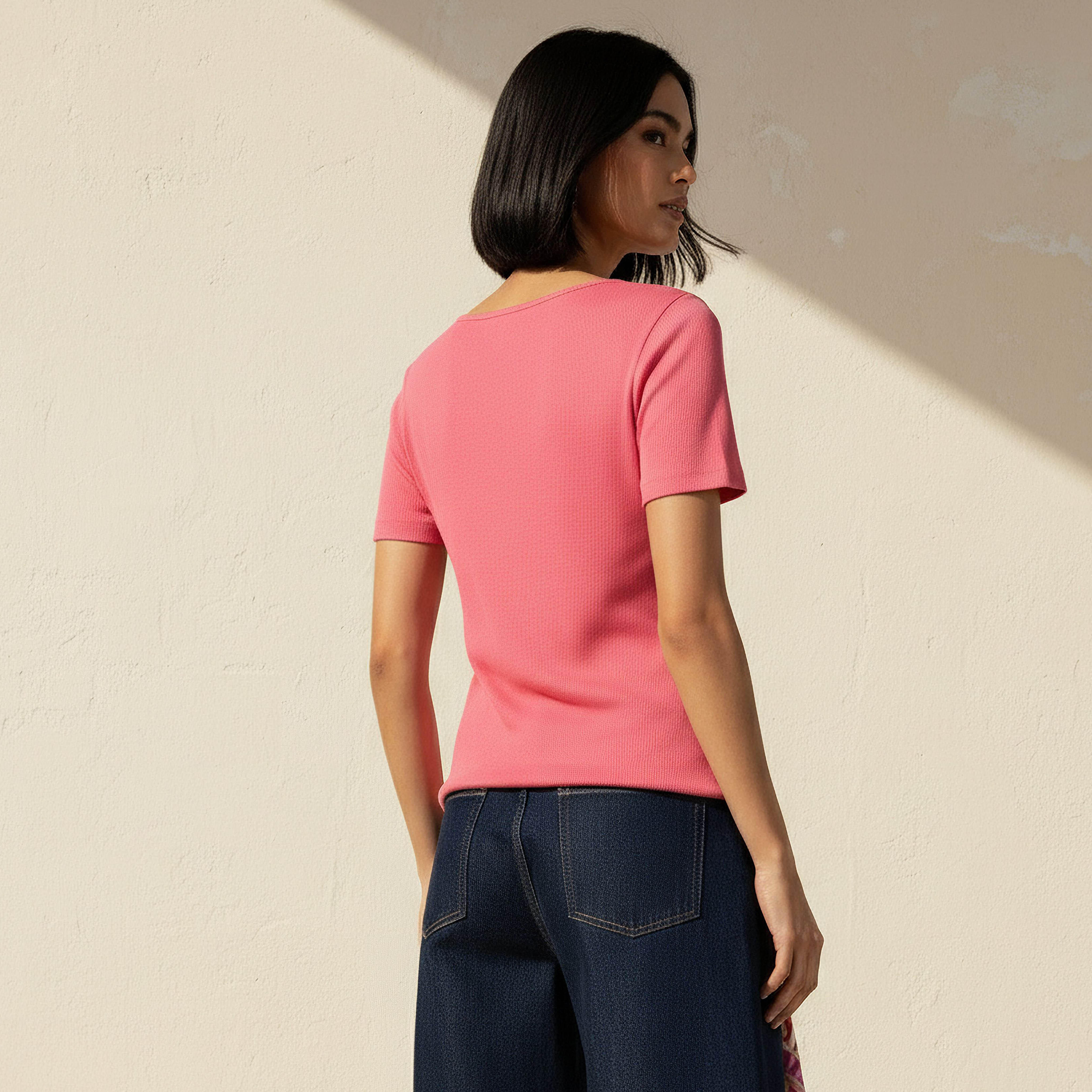 T-shirt with Ribbed Texture-women-clothing-tshirts-image-4
