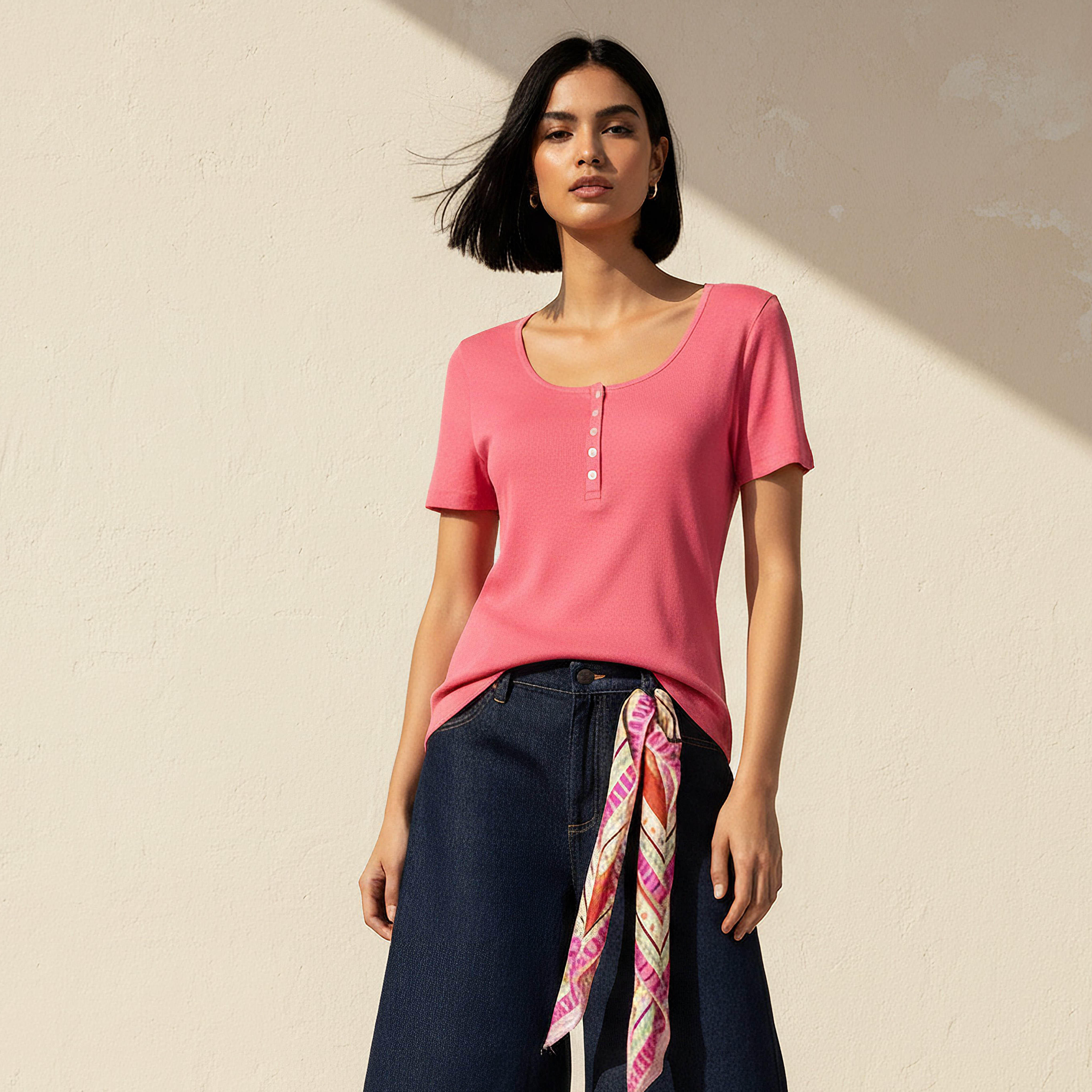 T-shirt with Ribbed Texture-women-clothing-tshirts-image-5