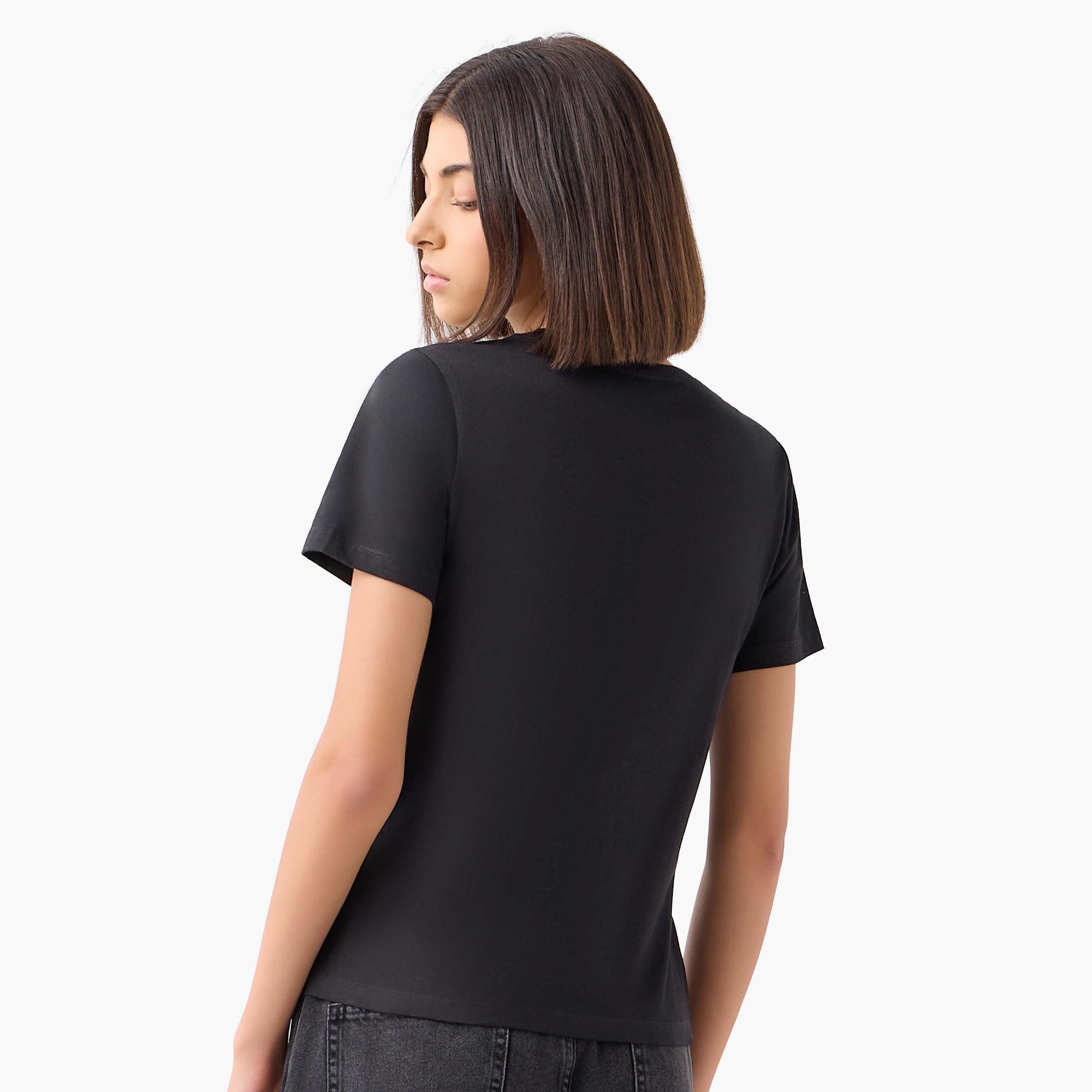 Regular Fit Cotton T-shirt with Floral Slogan Print-women-clothing-tshirts-image-3
