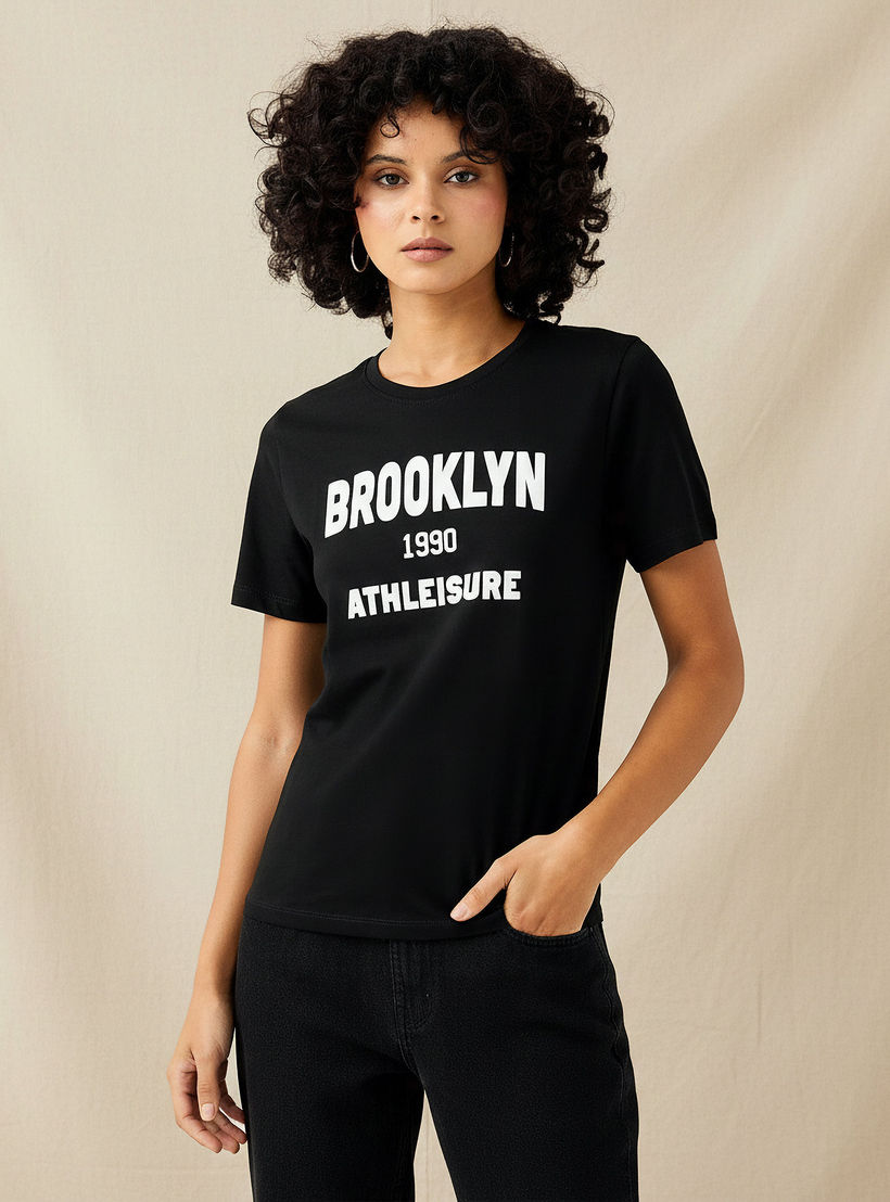 Regular Fit Cotton T-shirt with Print-women-clothing-tshirts-image-1