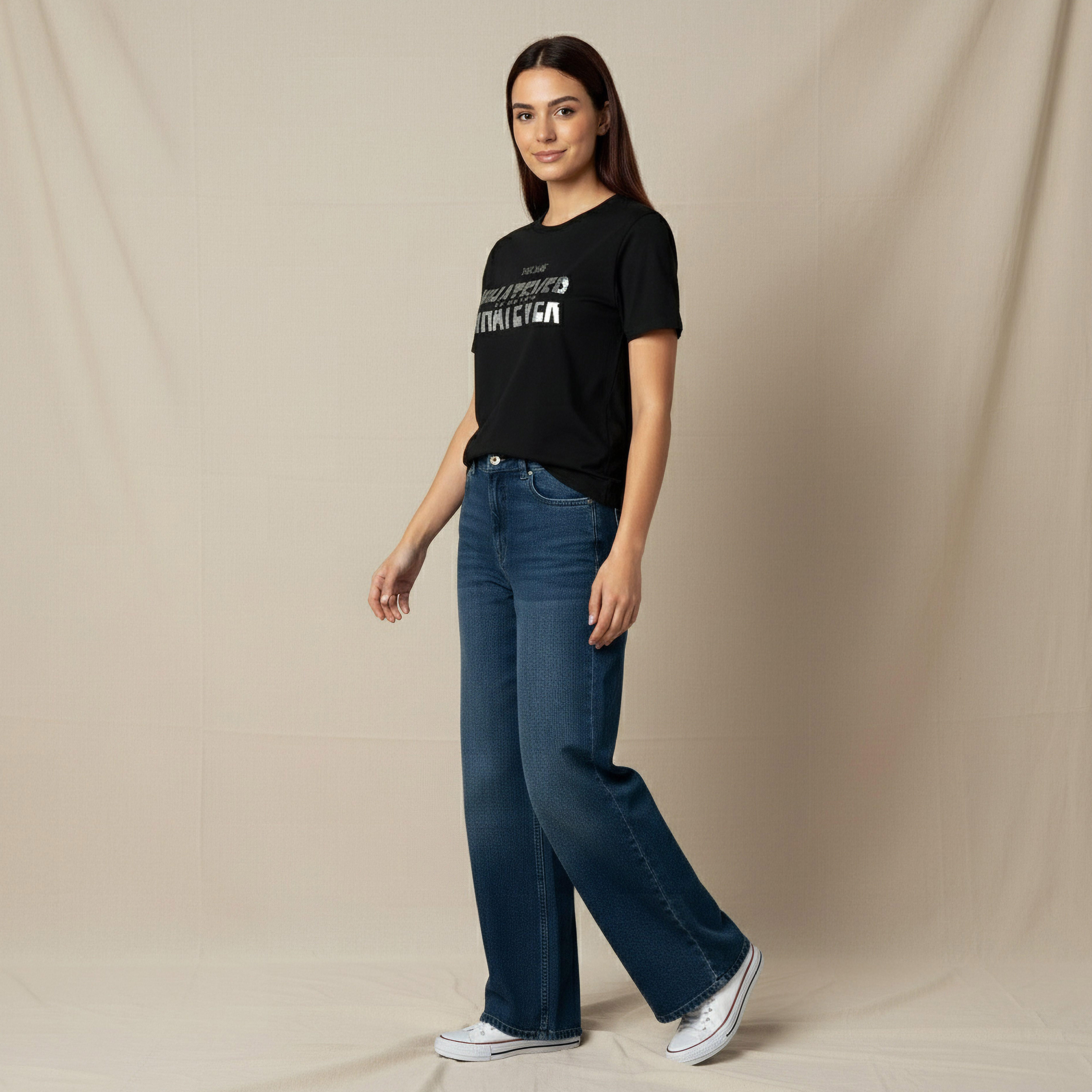 Regular Fit Cotton T-shirt with Slogan Varsity Print-women-clothing-tshirts-image-2