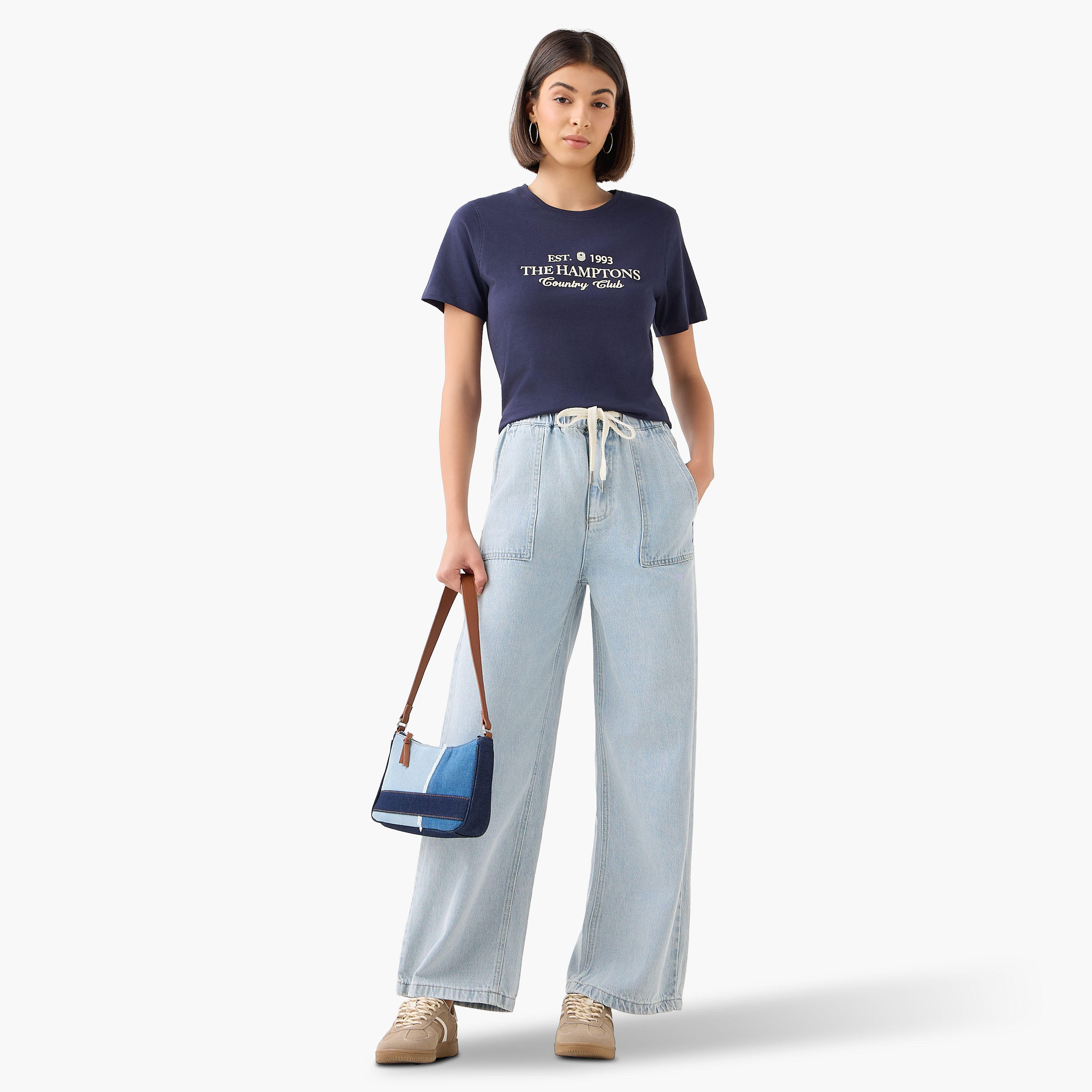 Regular Fit Cotton T-shirt with Varsity Print-women-clothing-tshirts-image-2