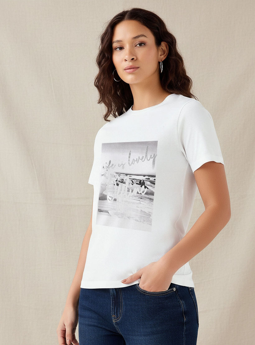 Regular Fit Cotton T-shirt with Graphic Print-women-clothing-tshirts-image-1