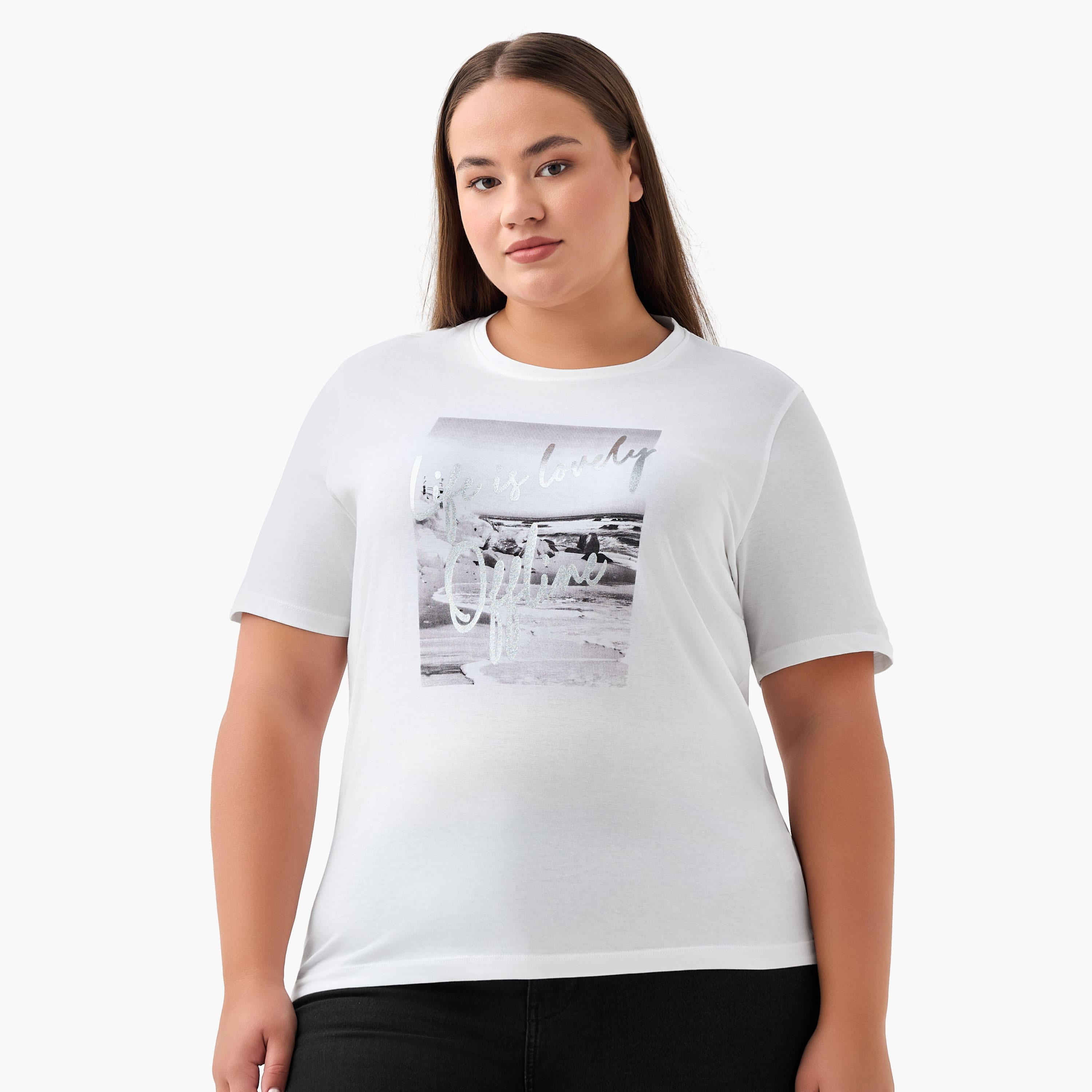 Regular Fit Cotton T-shirt with Graphic Print-women-clothing-tshirts-image-2
