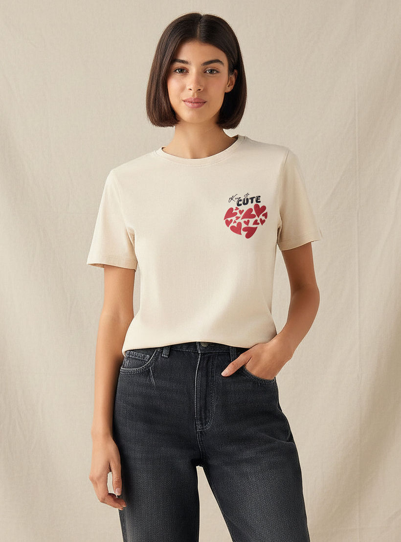 Regular Fit Cotton T-shirt with Heart Print-women-clothing-tshirts-image-1