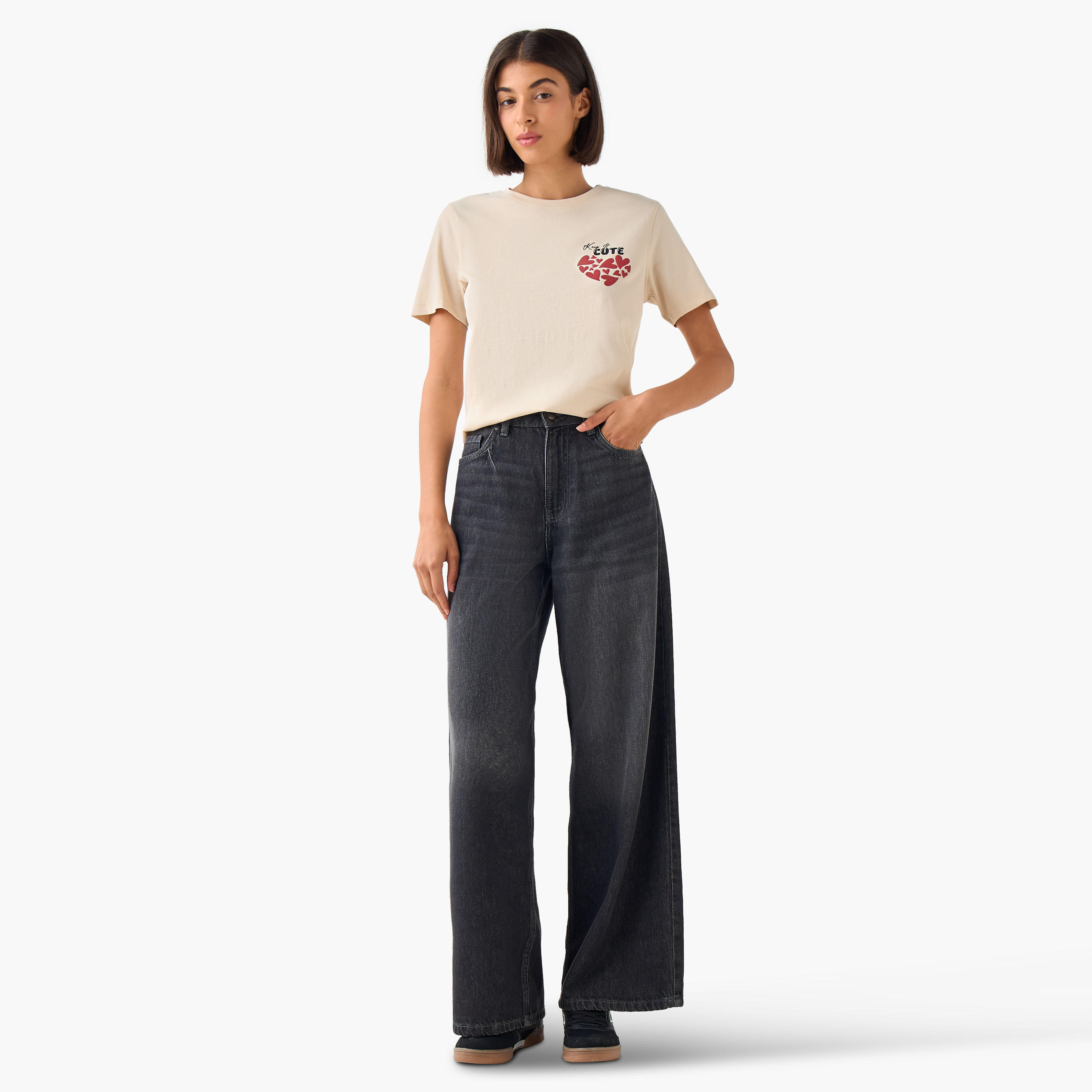 Regular Fit Cotton T-shirt with Heart Print-women-clothing-tshirts-image-3
