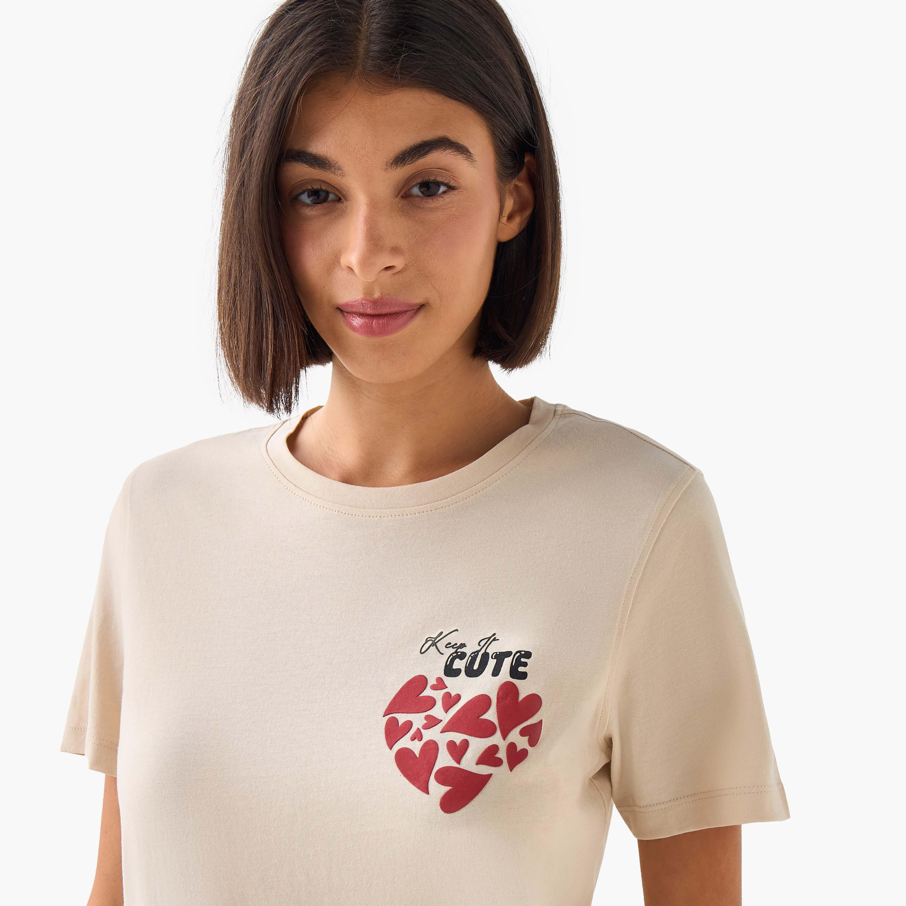 Regular Fit Cotton T-shirt with Heart Print-women-clothing-tshirts-image-6
