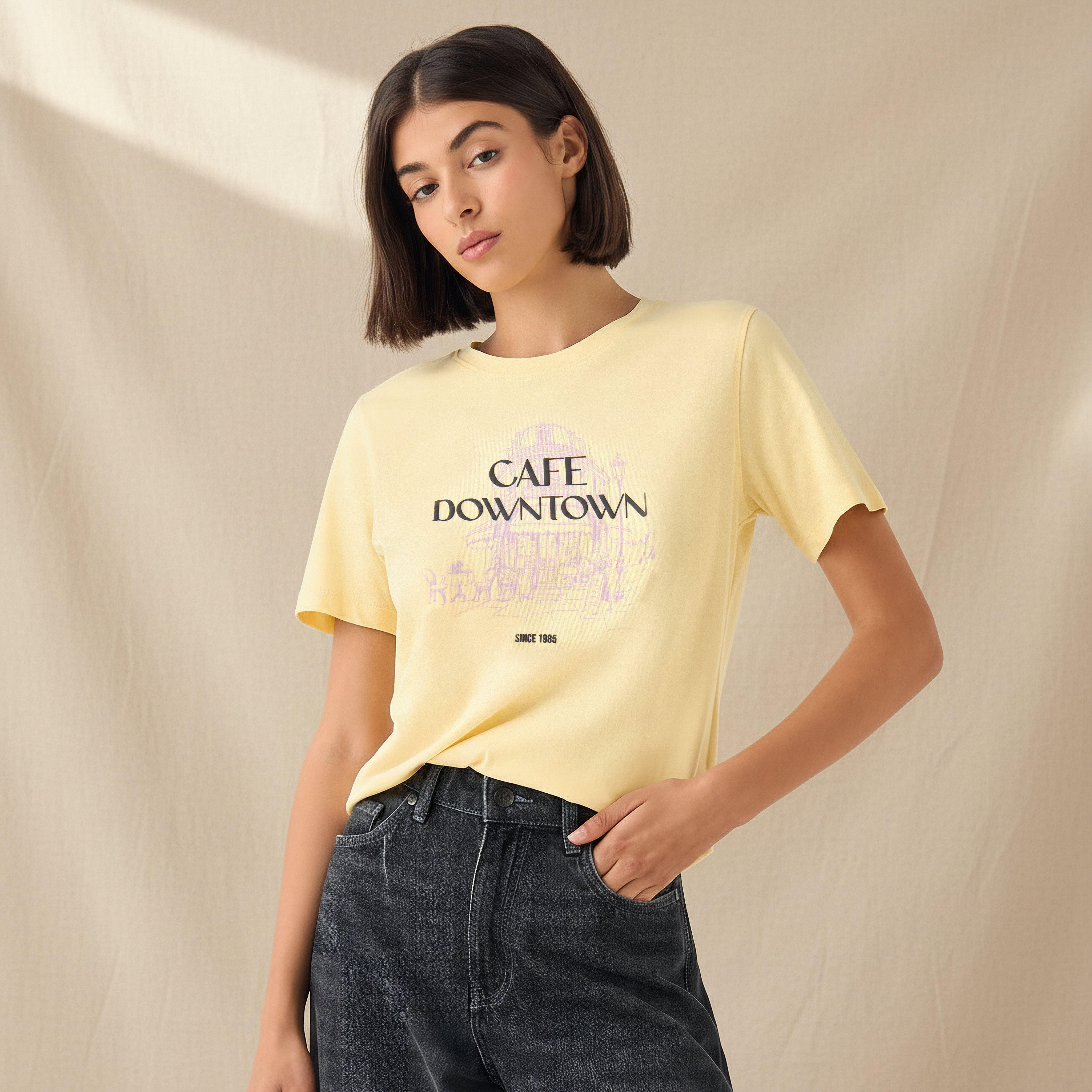 Regular Fit Cotton T-shirt with Sketch Art Print-women-clothing-tshirts-image-1